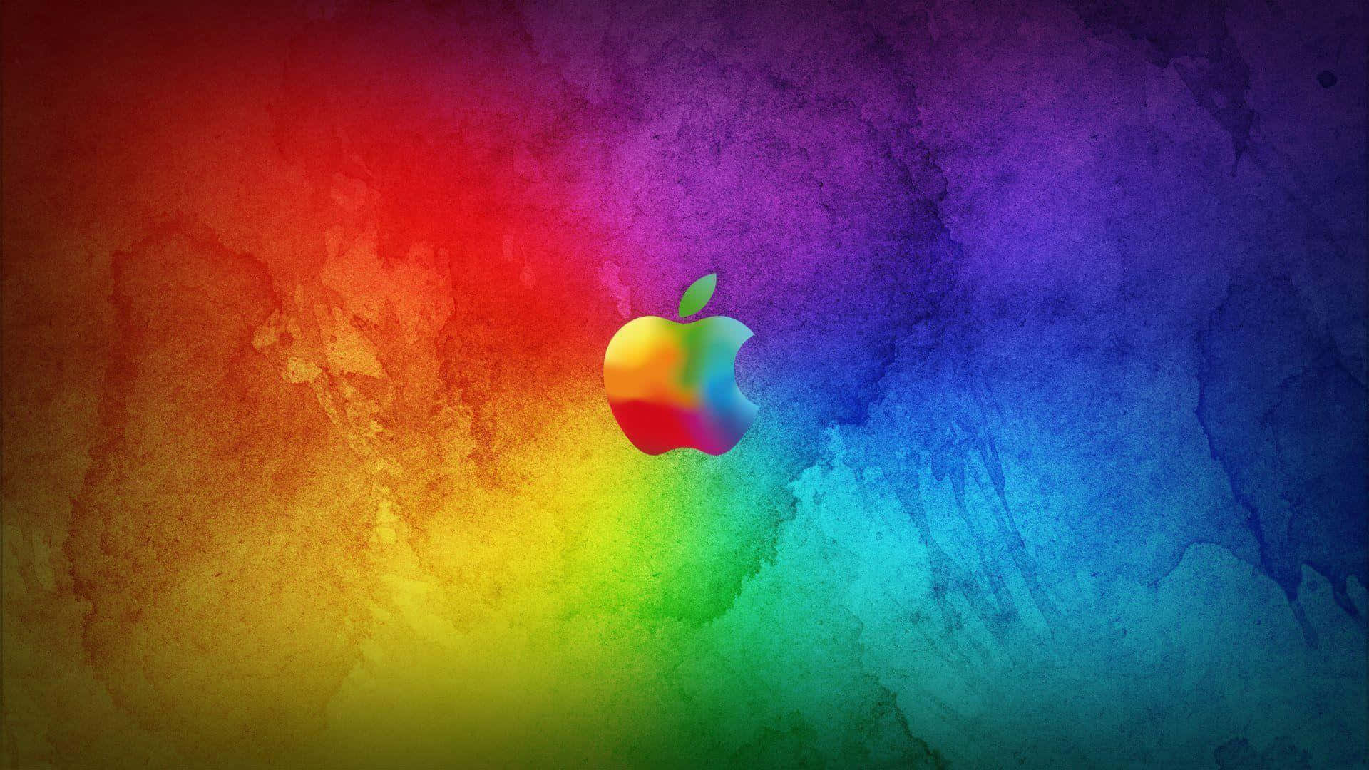 rainbow watercolor splash, colorful Apple logo, textured gradient background, Full HD Desktop Wallpaper