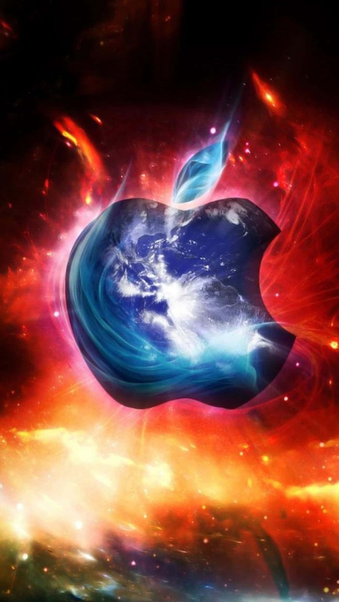 Cool Mac, cosmic apple logo, Earth's texture, 2K Phone Wallpaper
