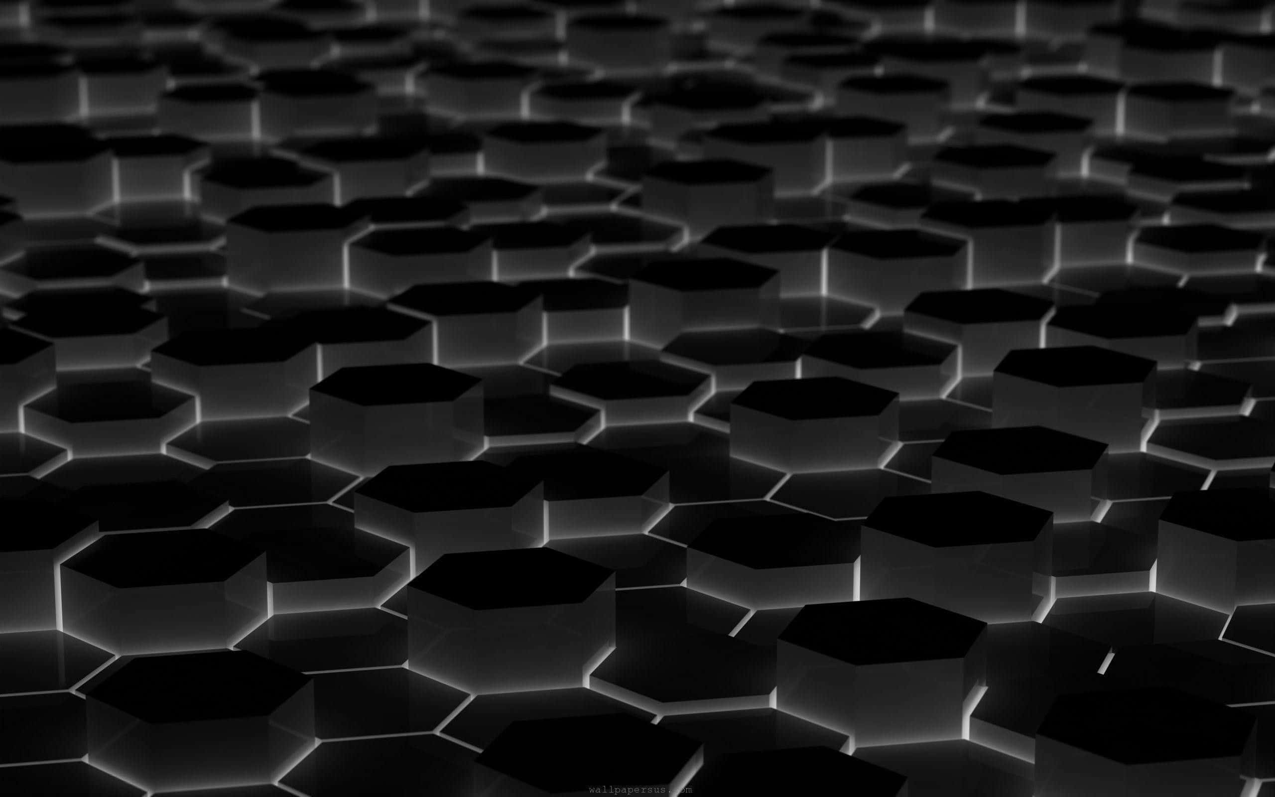 black and white, hexagonal background, glowing hexagonal prisms, 2K Desktop Wallpaper