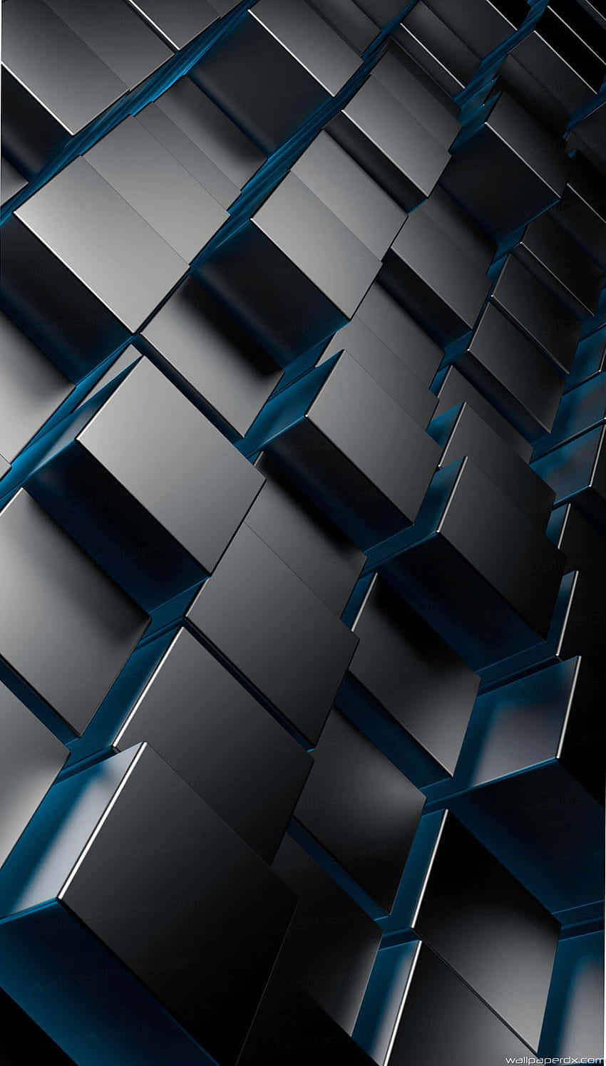 glossy black cubes, glowing blue edges, futuristic geometric pattern, HD Phone Wallpaper