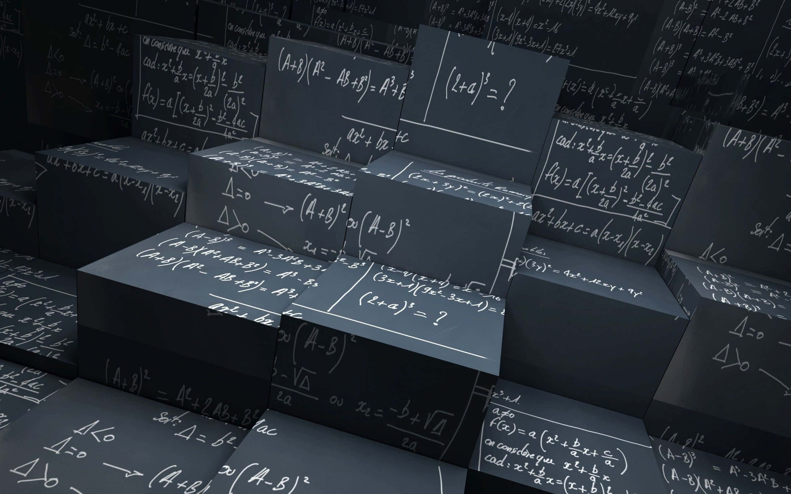 blackboard, mathematical formulas, glowing white, 2K Desktop Wallpaper