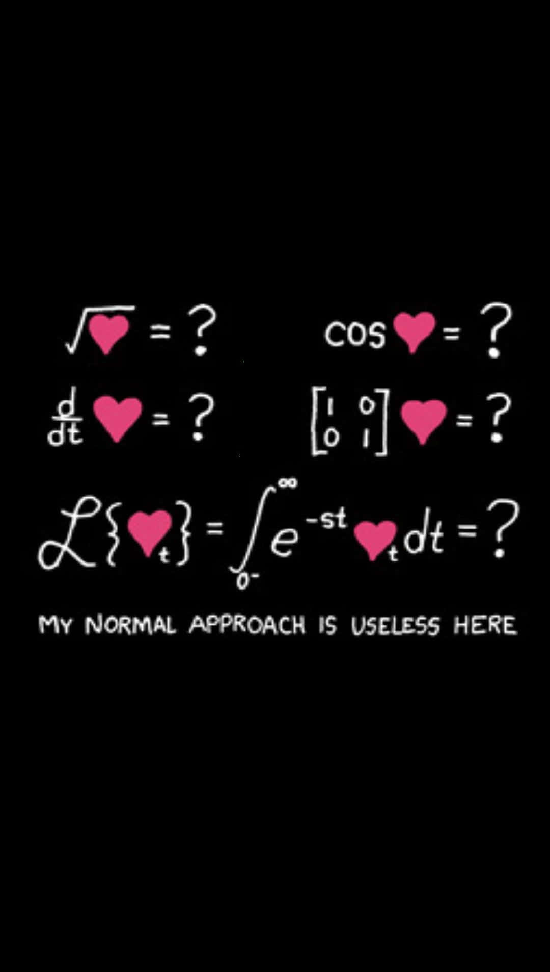 black background, pink hearts, white math equations, HD Phone Wallpaper