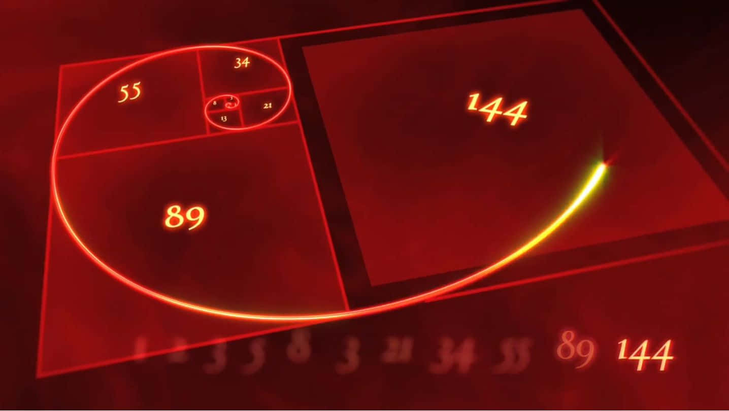 Fibonacci spiral, golden numbers, glowing red, HD Desktop Wallpaper