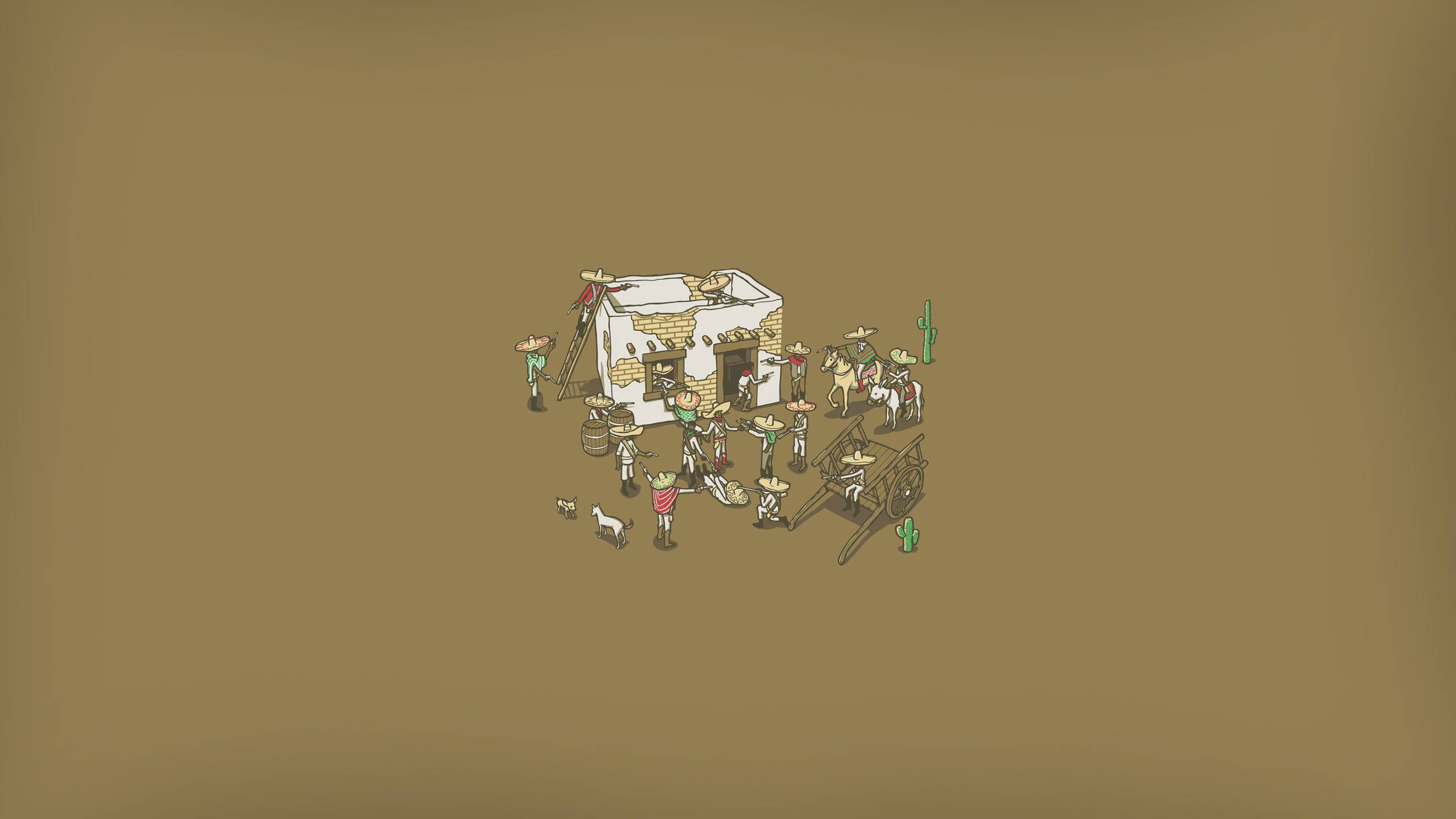 desert town, cowboys, cacti, 2K Desktop Wallpaper