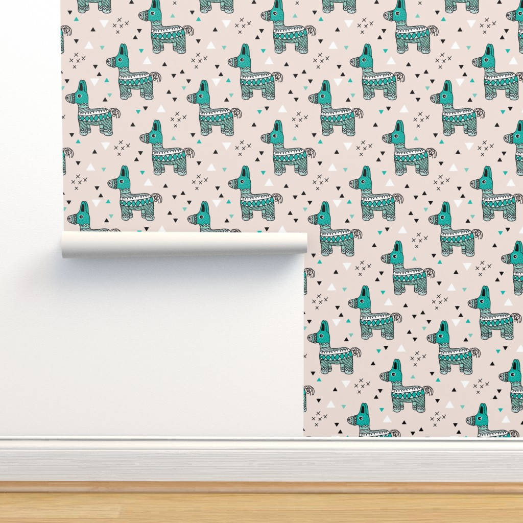 turquoise, llamas, geometric shapes, SD Desktop Wallpaper