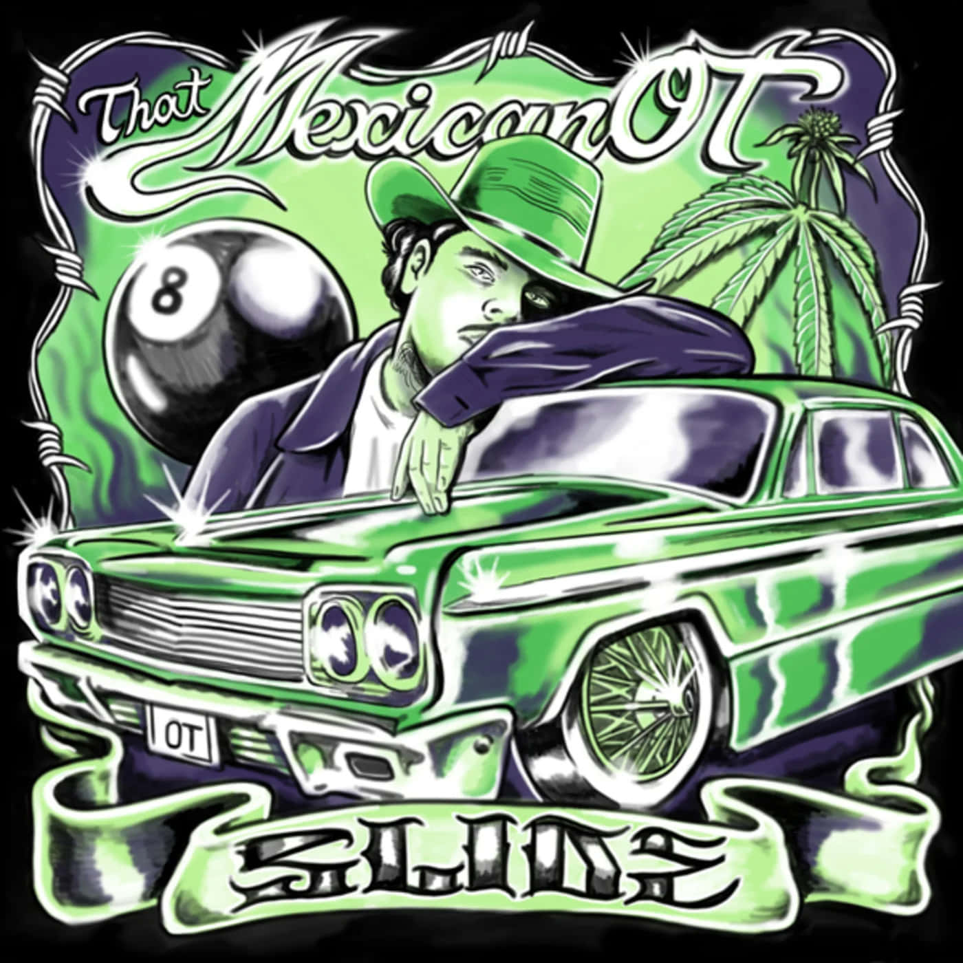 green vintage car, man in a green hat, black eight ball, HD Desktop Wallpaper