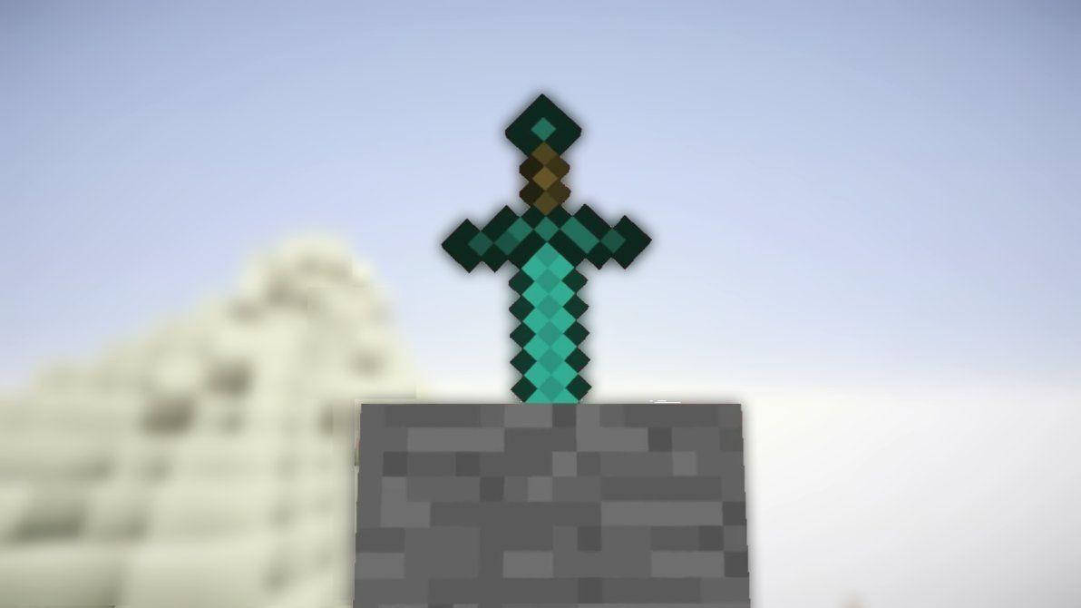 diamond sword, stone block, snowy mountain, SD Desktop Wallpaper