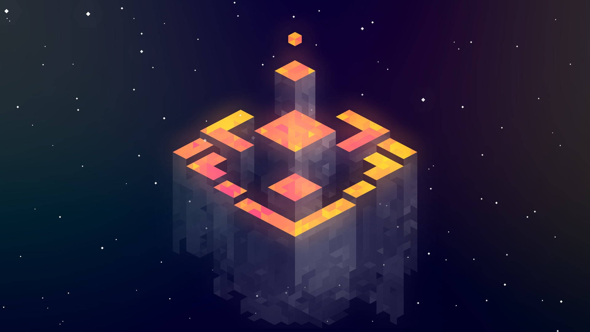 orange and yellow maze, glowing geometric structure, orange cubes, Full HD Desktop Wallpaper