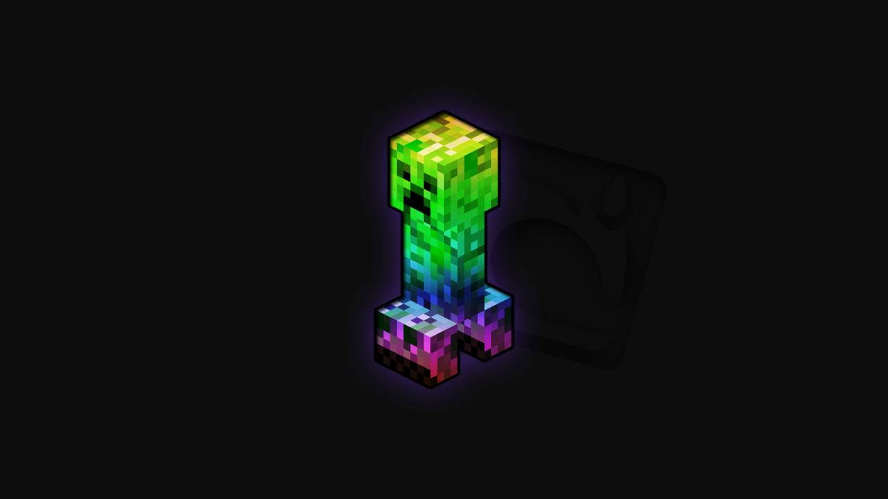 colorful creeper, Minecraft, glowing pixelated creeper, HD Desktop Wallpaper