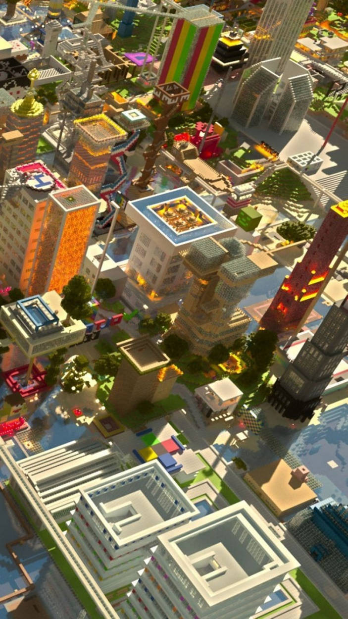 Colorful Town Game, Minecraft, iPhone, SD Phone Wallpaper