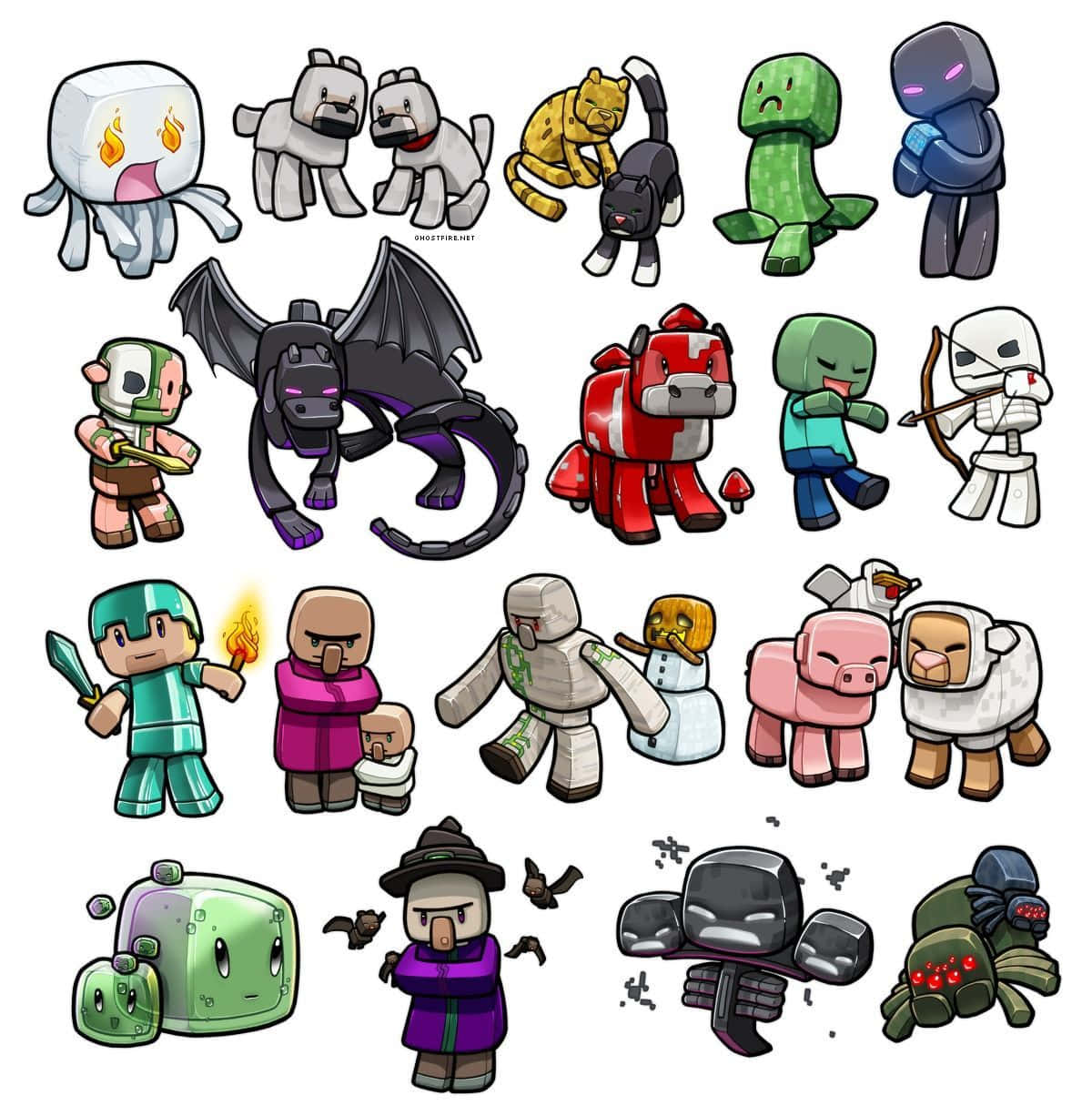 Minecraft, chibi art style, pixel art, SD Phone Wallpaper