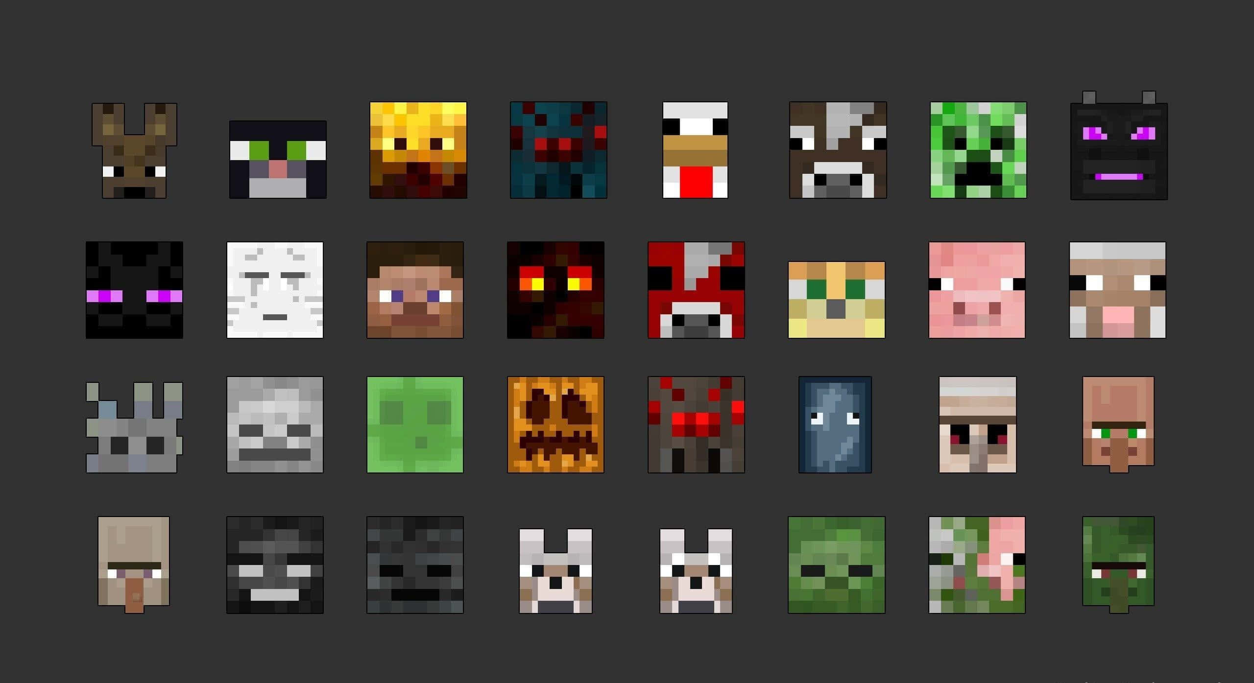Minecraft, pixel art, character heads, 2K Desktop Wallpaper