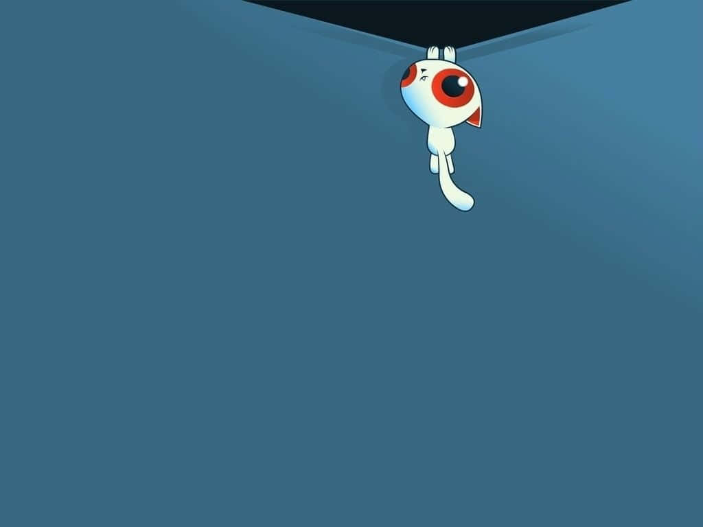white cartoon cat, one large red eye, dark ceiling, SD Desktop Wallpaper