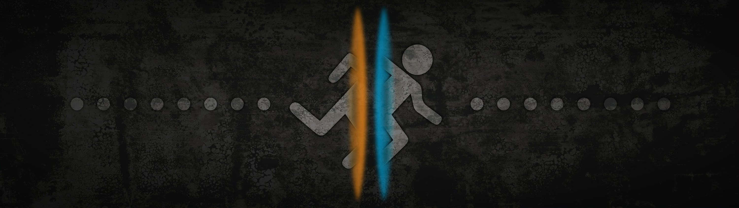 Cool Monitor, glowing orange and blue vertical line, stylized runner figure, 2K Desktop Wallpaper
