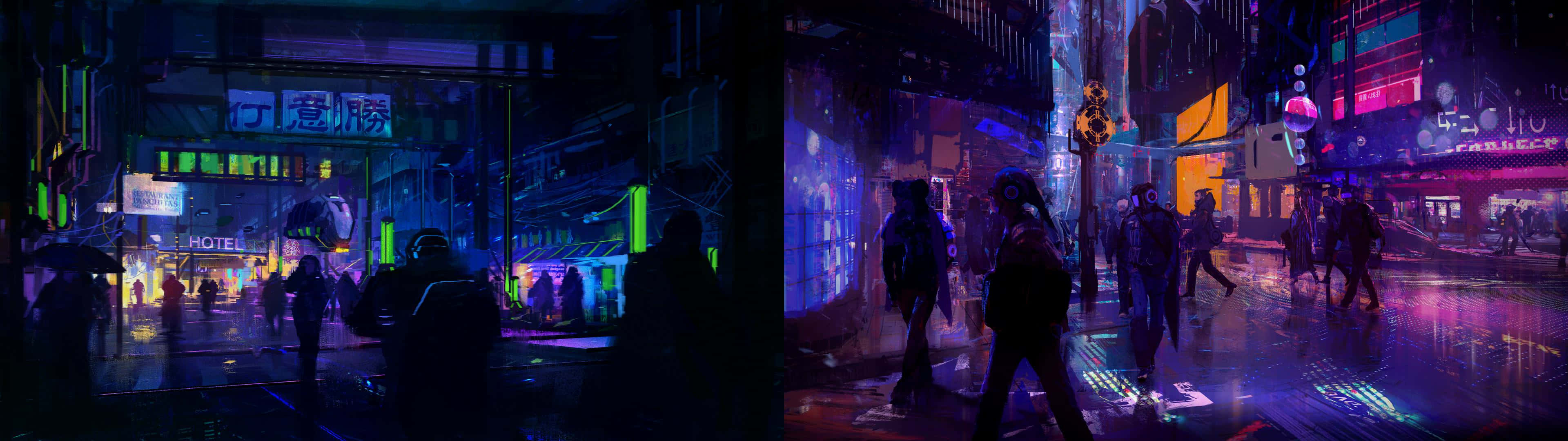 Cool Monitor, Neon-lit cyberpunk city streets, night, 4K Desktop Wallpaper