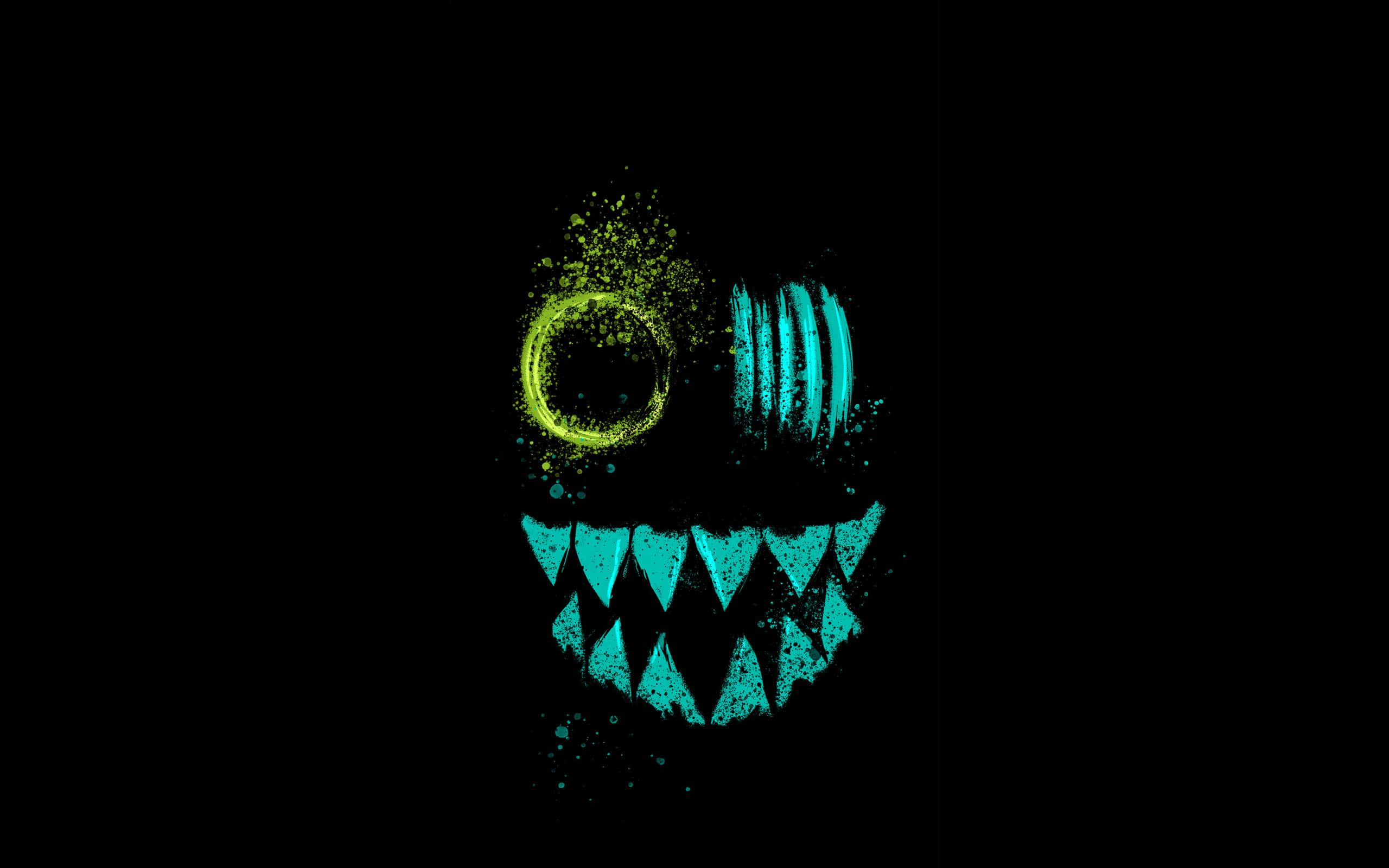 Cool Monster, neon green, cyan, 2K Desktop Wallpaper