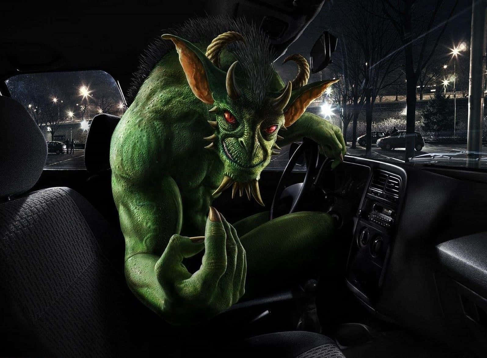 cool monster, green demon, horns, HD Desktop Wallpaper
