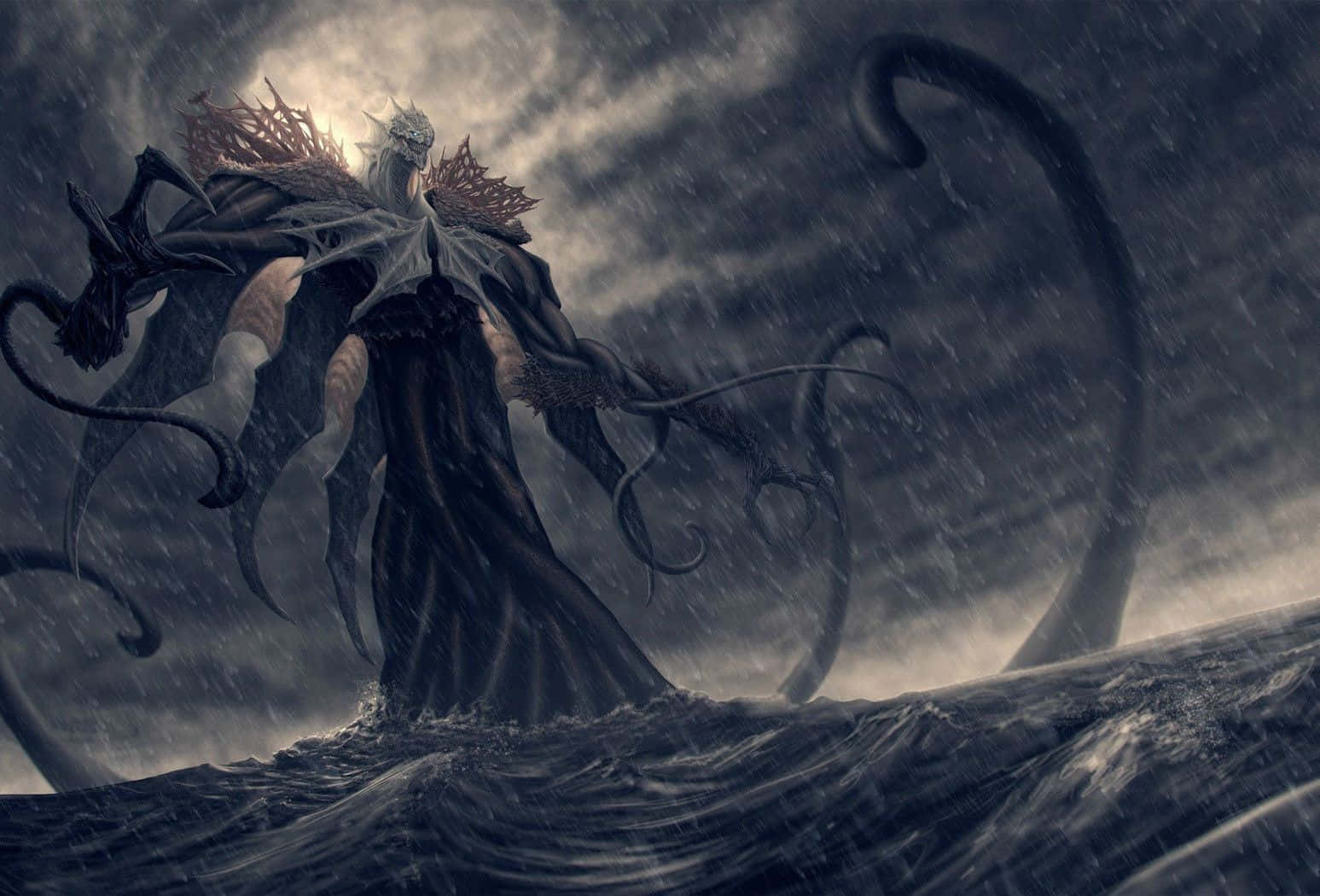 monstrous sea entity, tentacles, crown, HD Desktop Wallpaper