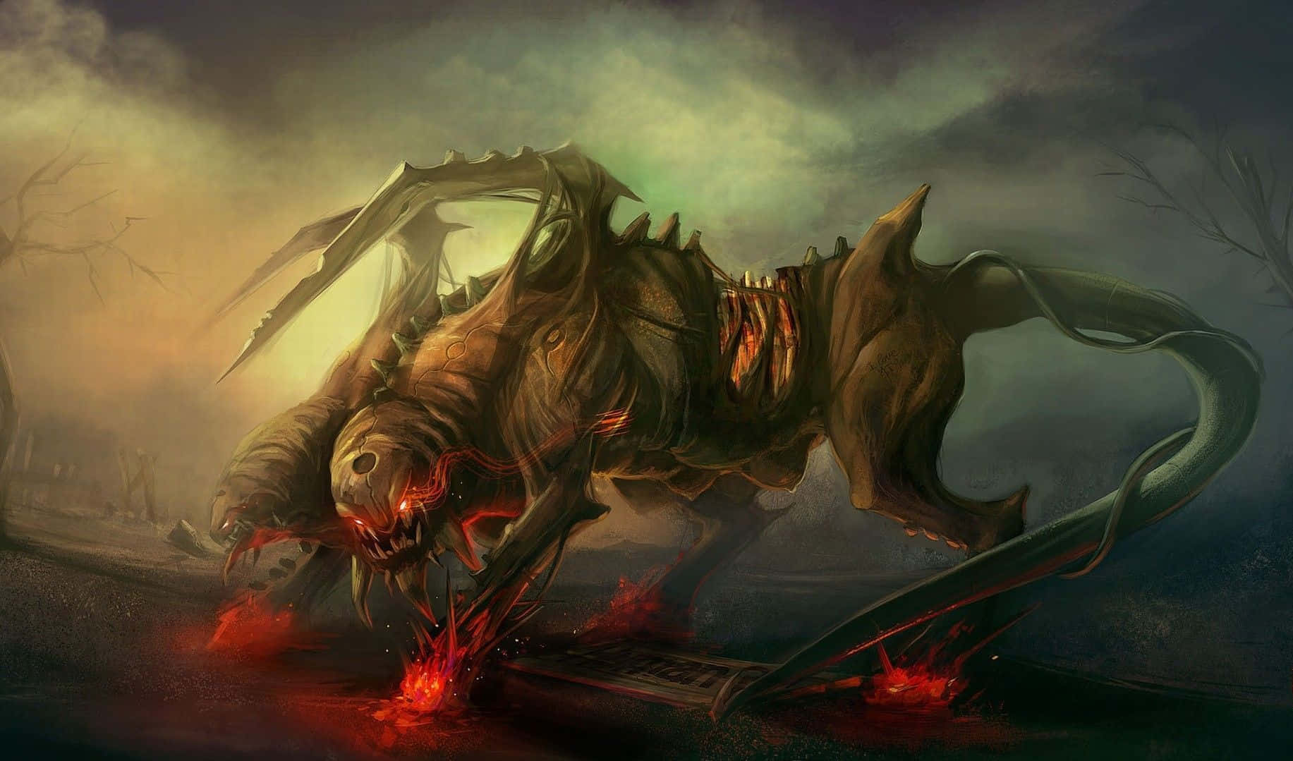 Cool Monster, demonic beast, glowing red eyes, HD Desktop Wallpaper