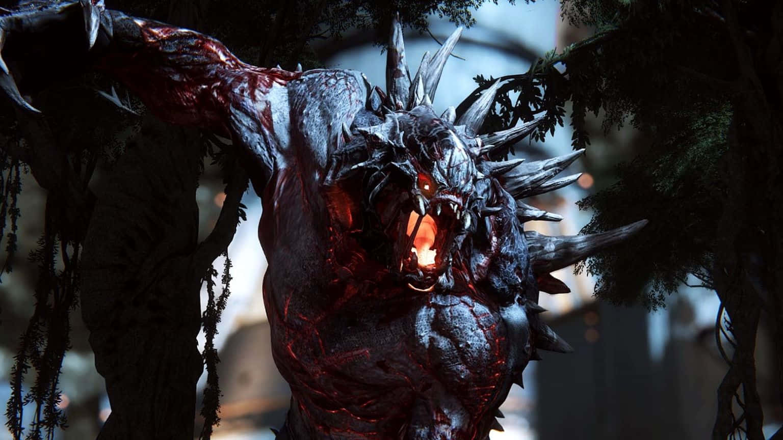 Cool Monster, glowing red eyes, glowing red mouth, HD Desktop Wallpaper