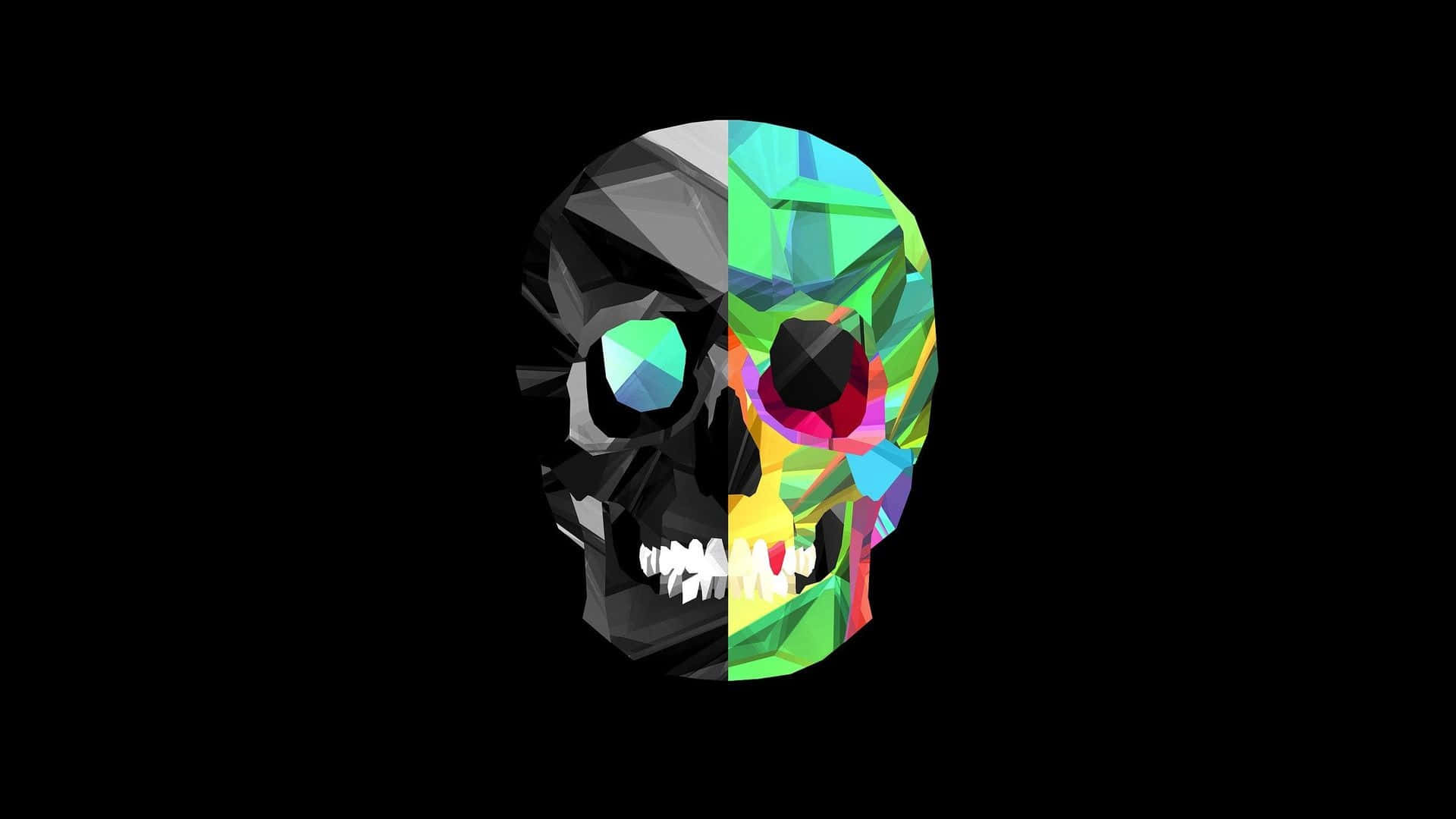 Cool Monster, skull, monochrome geometric shards, Full HD Desktop Wallpaper
