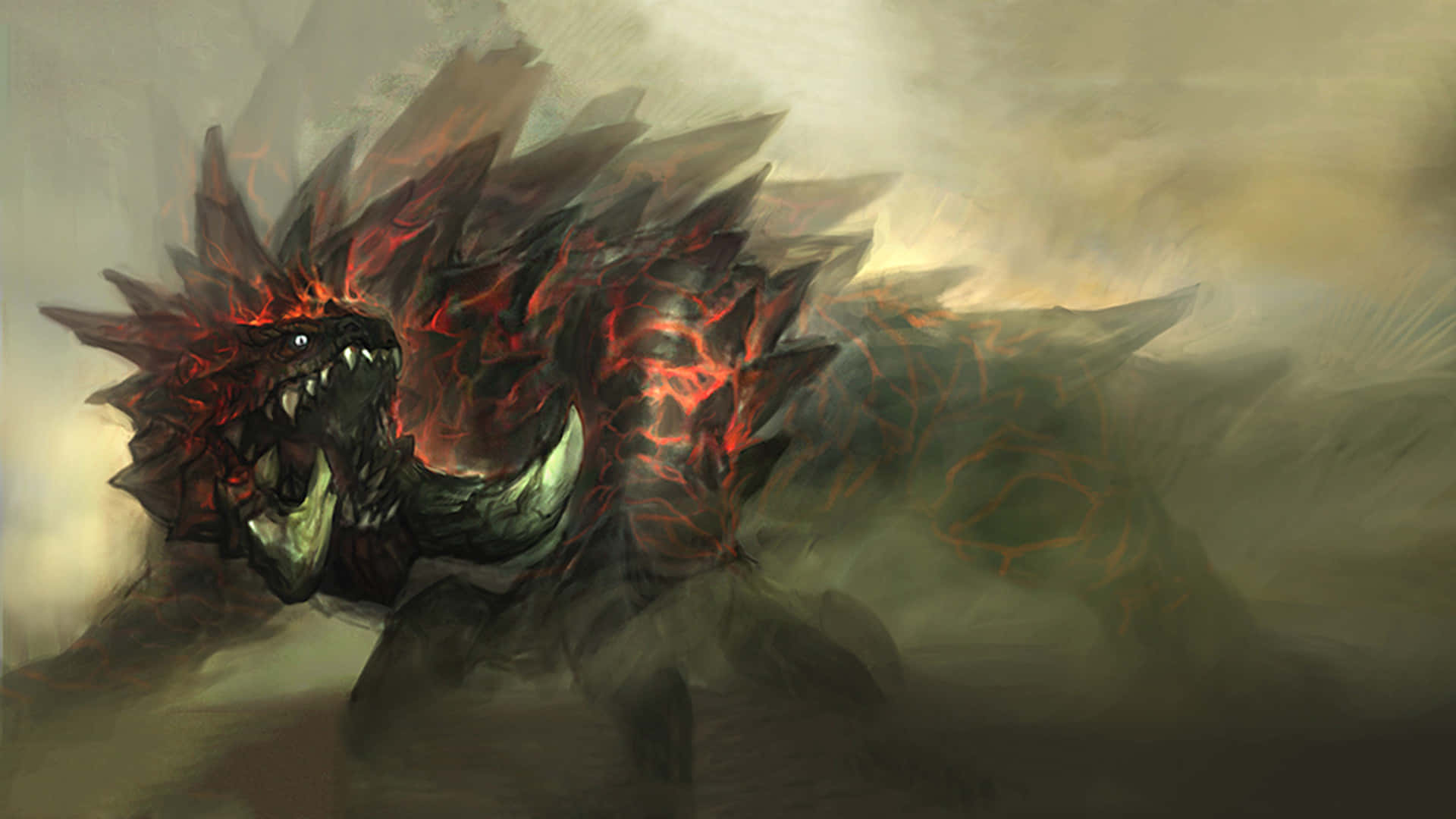 Cool Monster, spiked dragon, glowing red veins, Full HD Desktop Wallpaper