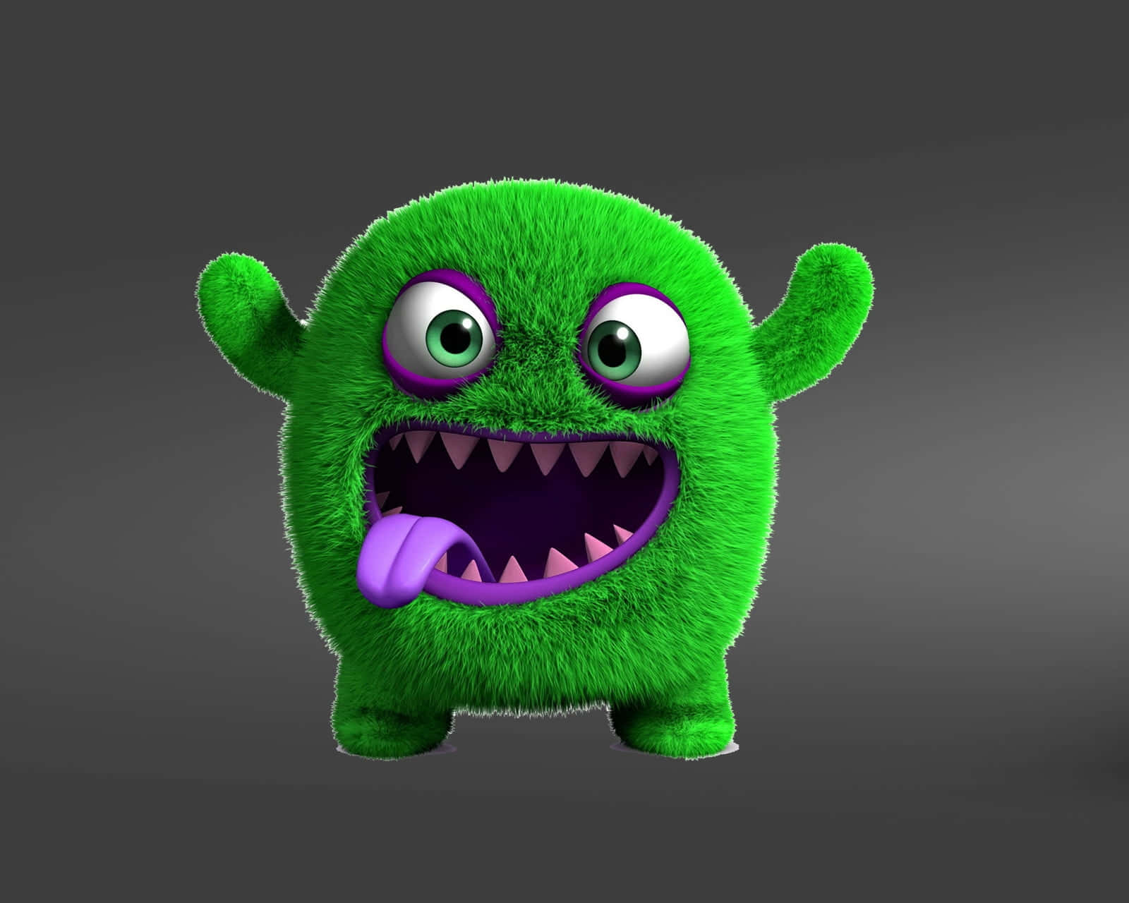 Cool Monster, fuzzy green cartoon monster, big eyes, HD Desktop Wallpaper