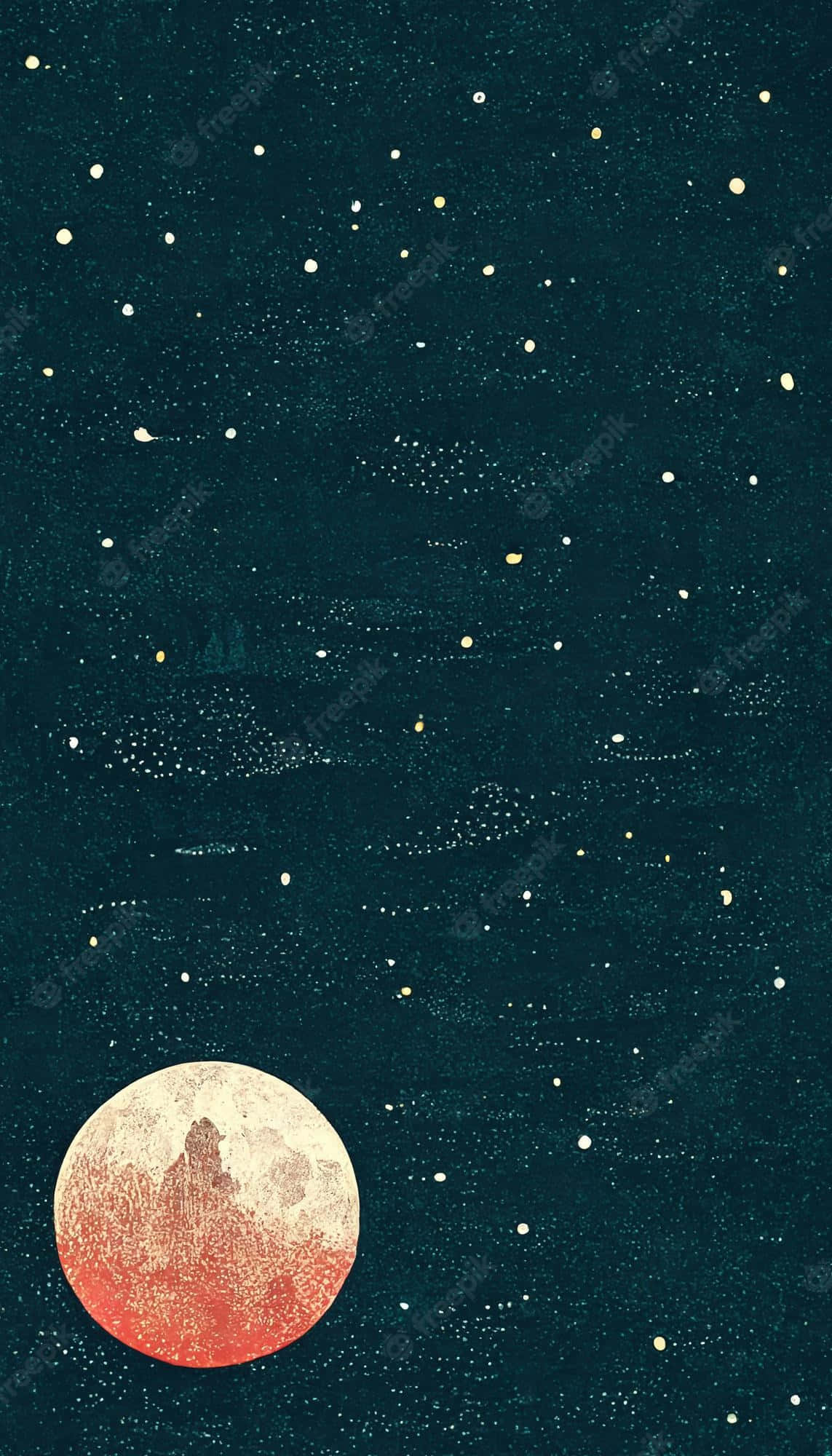 cool moon, red and cream moon, starry teal night sky, Full HD Phone Wallpaper