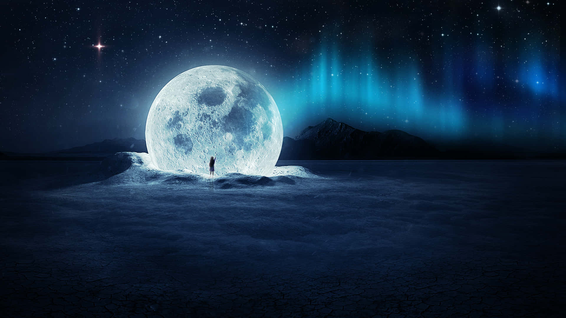Cool Moon, colossal moon, frozen plain, Full HD Desktop Wallpaper