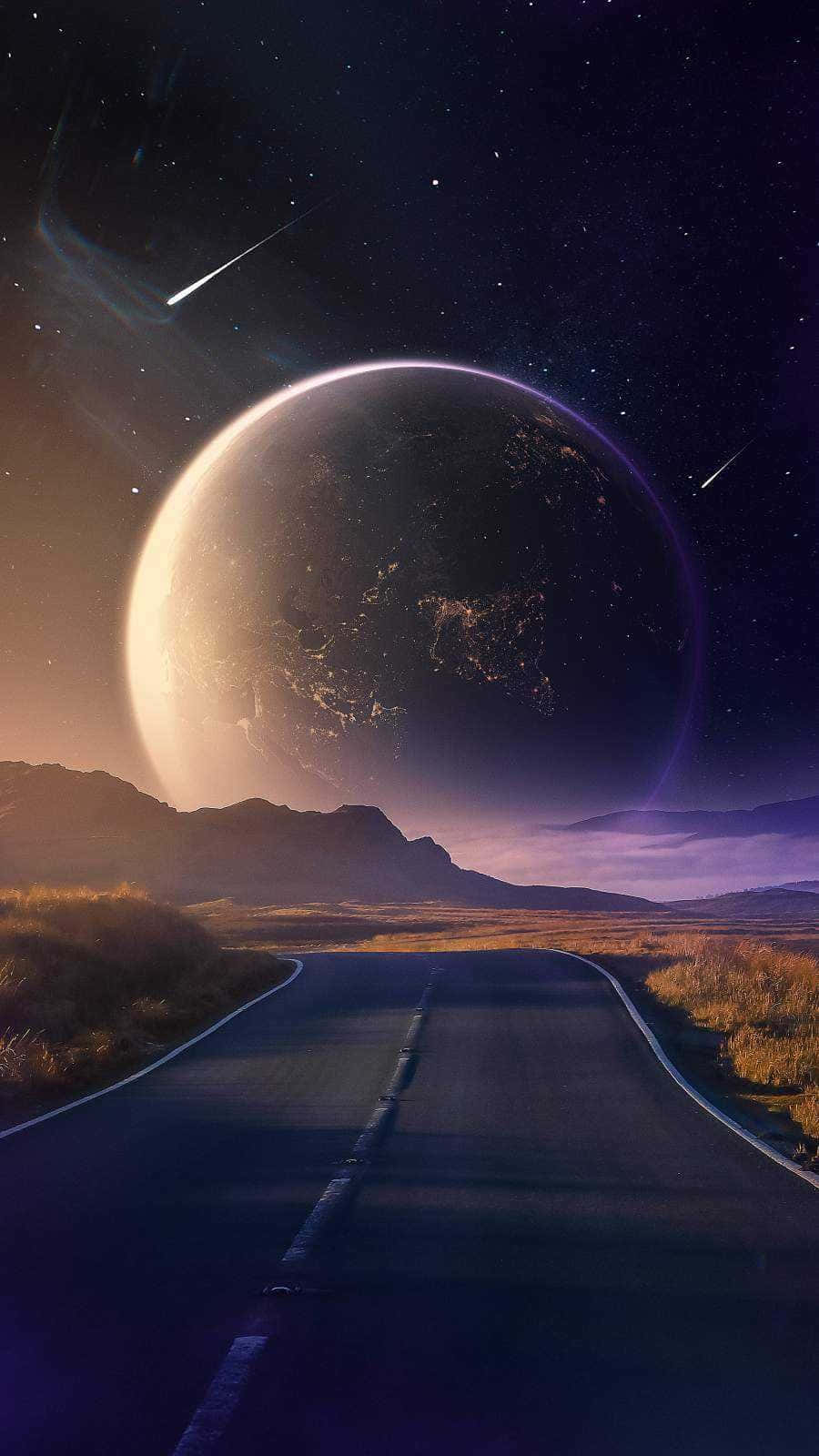 Cool Moon, giant glowing planet, starry cosmic sky, HD Phone Wallpaper