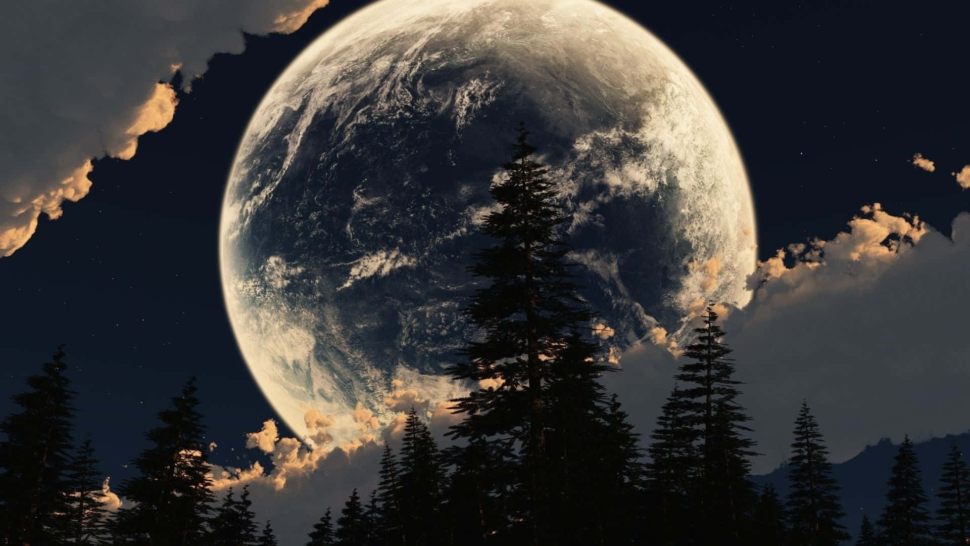 Cool Moon, Earth, forest, Full HD Desktop Wallpaper