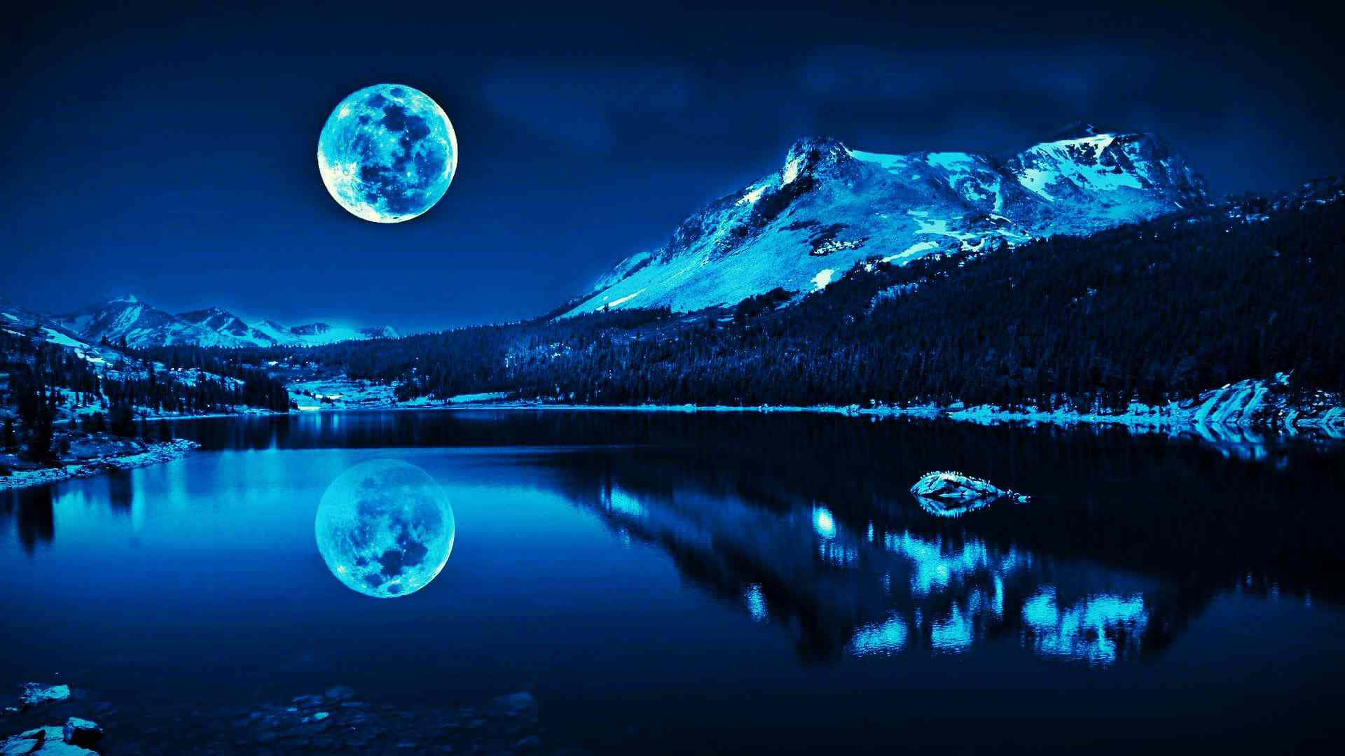 Cool Moon, full moon, snow-capped mountains, Full HD Desktop Wallpaper