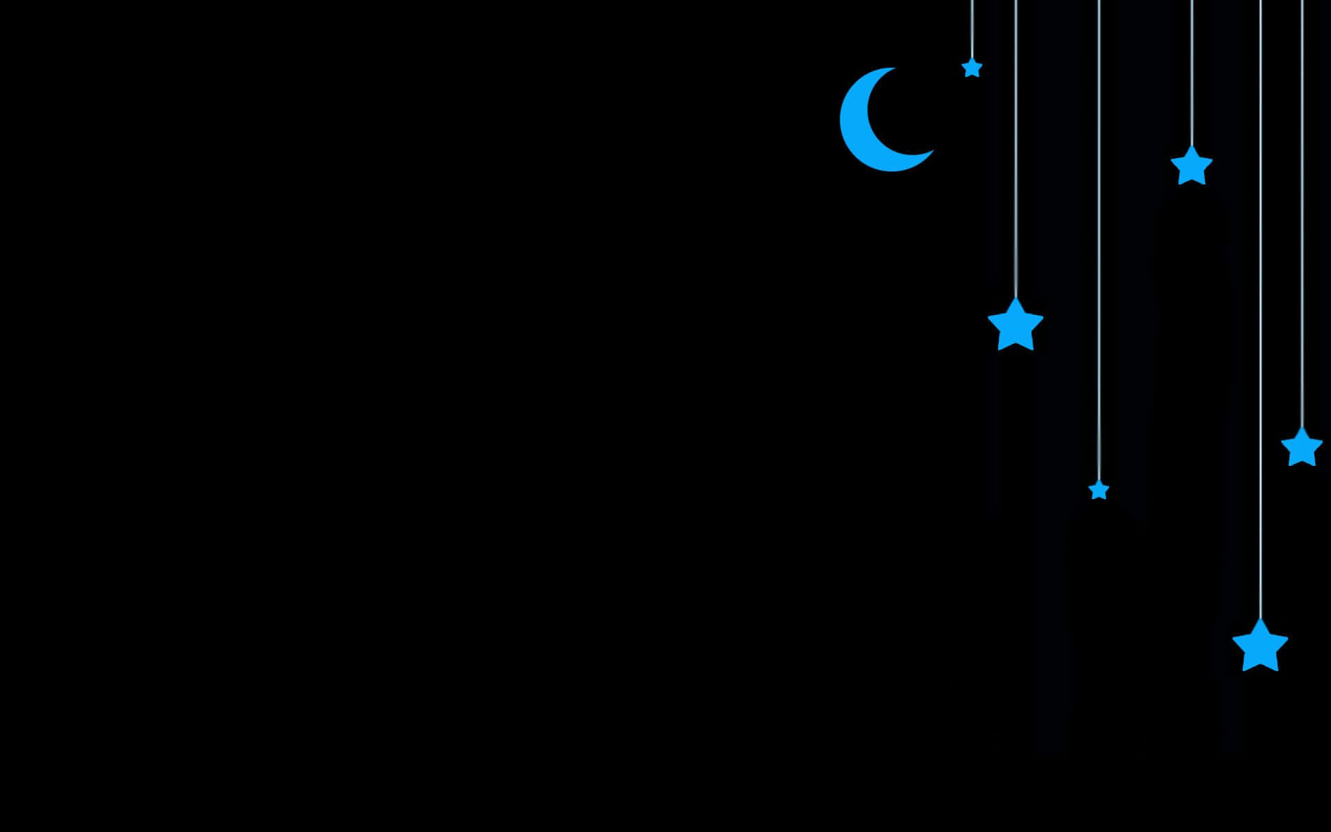 Blue crescent moon, stars, thin white strings, Full HD Desktop Wallpaper