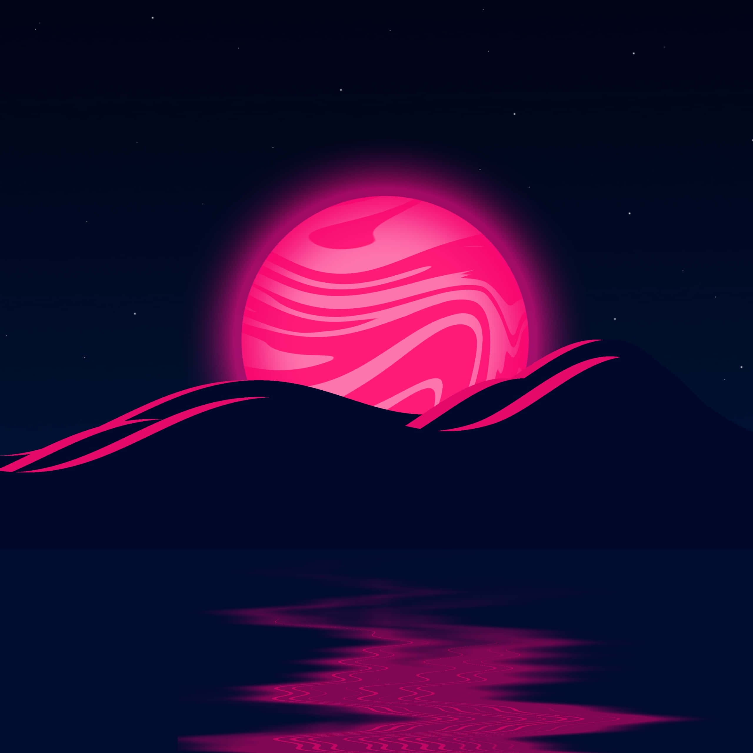 pink moon, swirly, glowing pink planet, 2K Desktop Wallpaper
