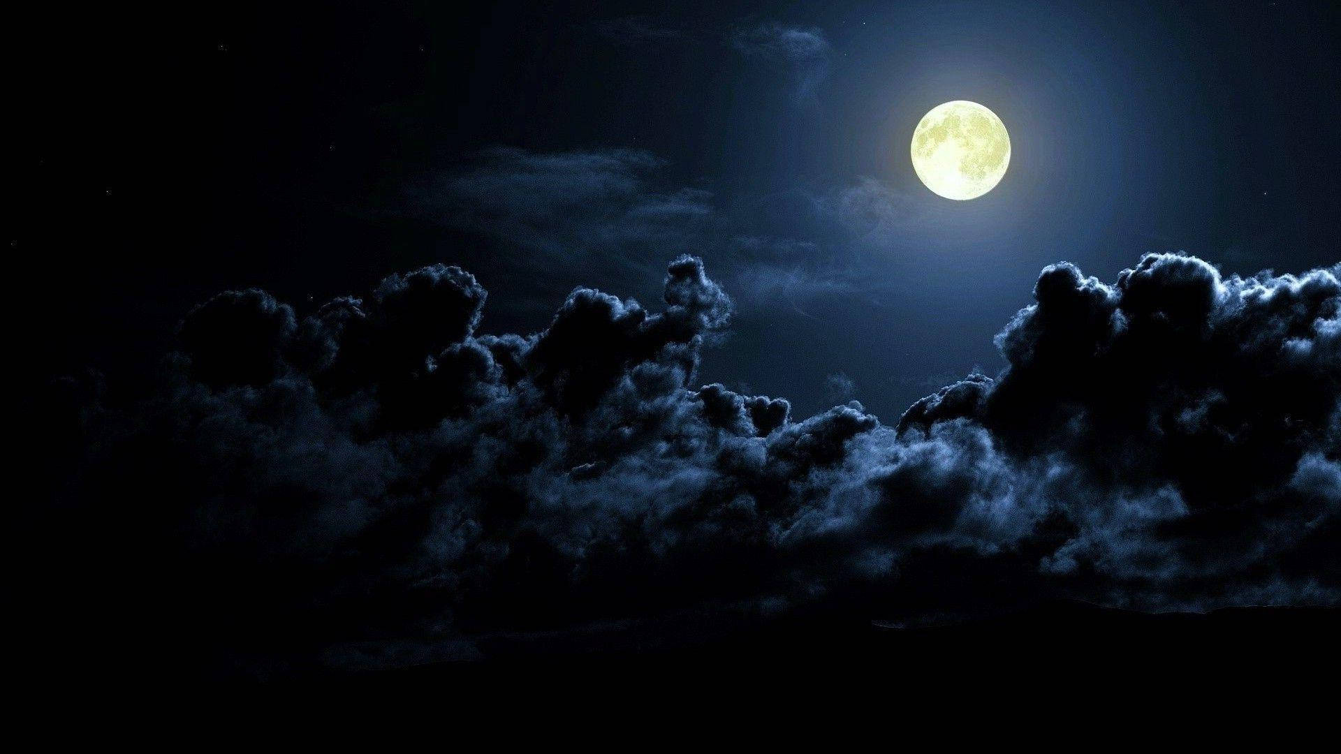 full moon, dark clouds, deep night sky, Full HD Desktop Wallpaper