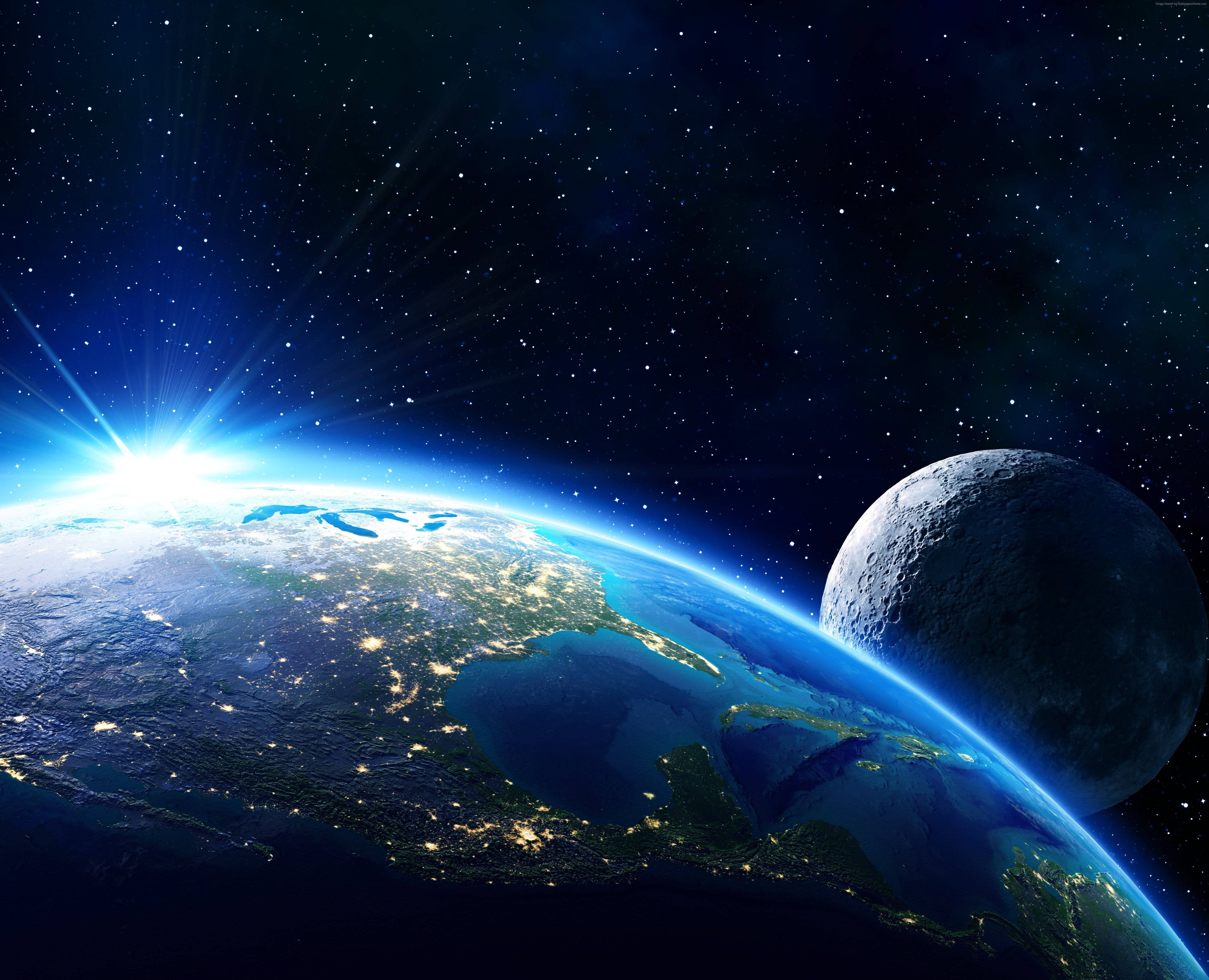 Moon, Earth, city lights, 5K Desktop Wallpaper