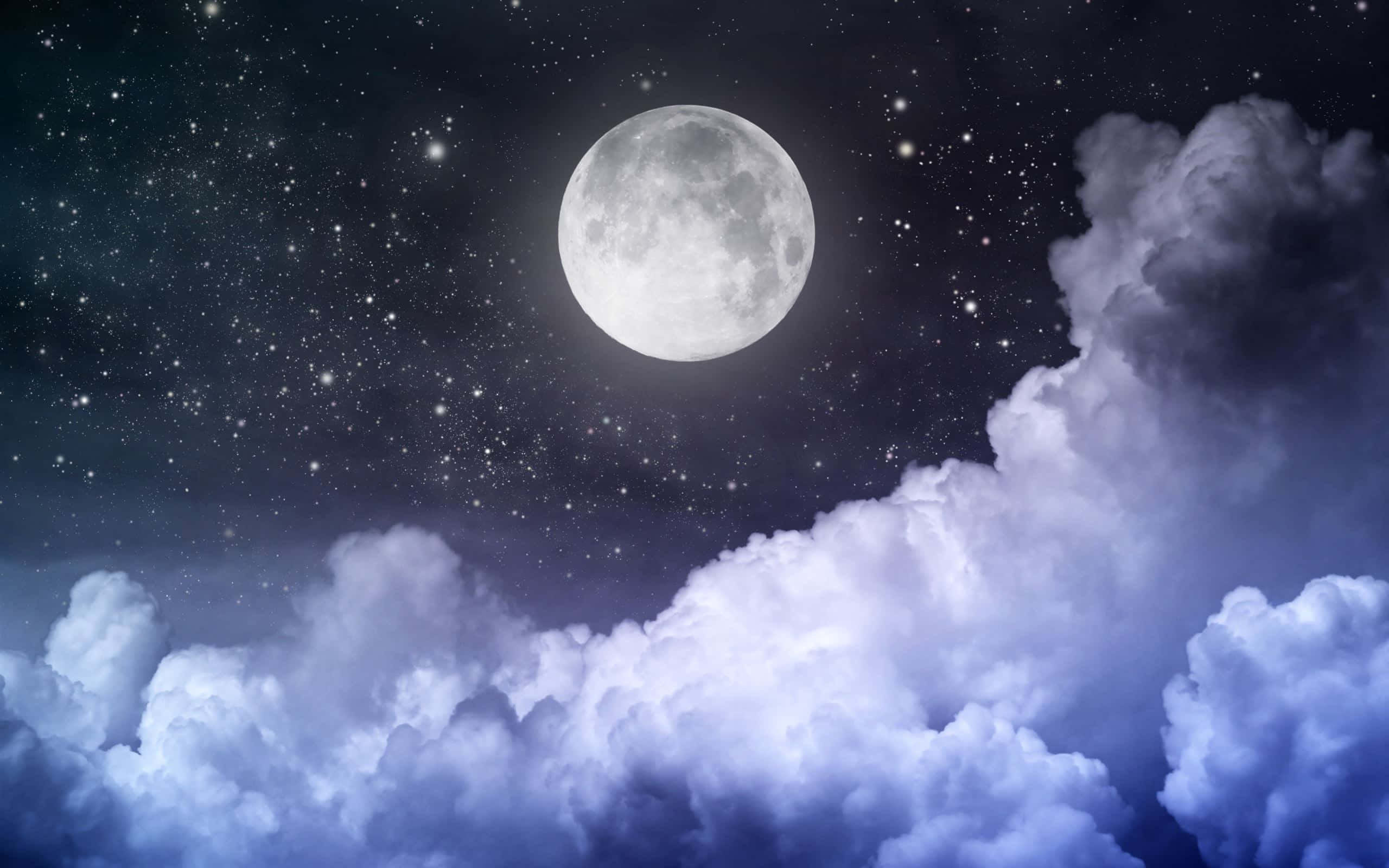 Cute Moon, luminous full moon, fluffy clouds, 2K Desktop Wallpaper