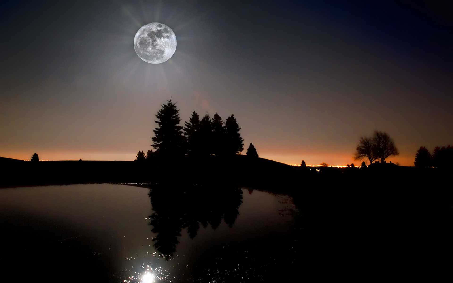 Cool Moon, full moon, tranquil lake, Full HD Desktop Wallpaper