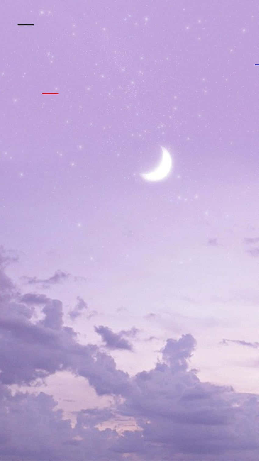crescent moon, lavender sky, twinkling stars, HD Phone Wallpaper