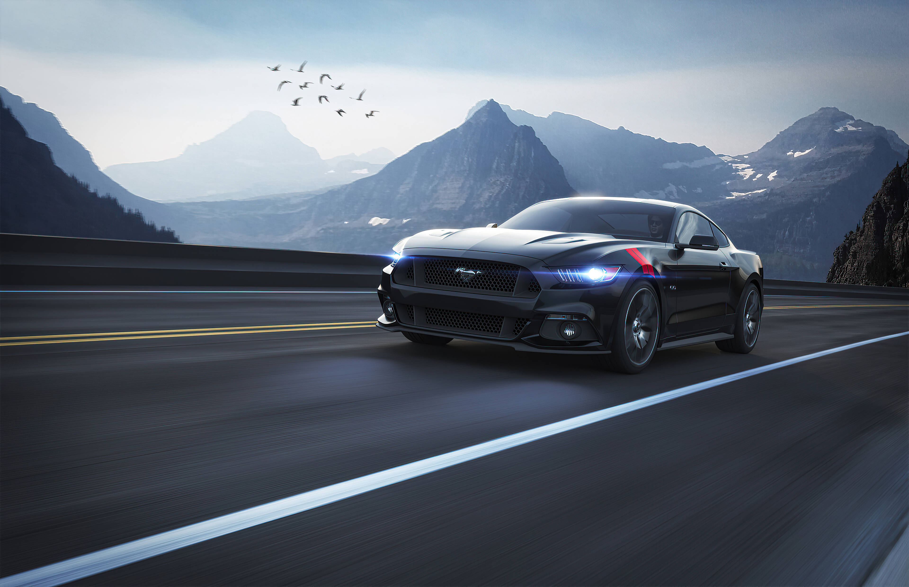 Cool Mustang, Mustang, mountain highway, 4K Desktop Wallpaper