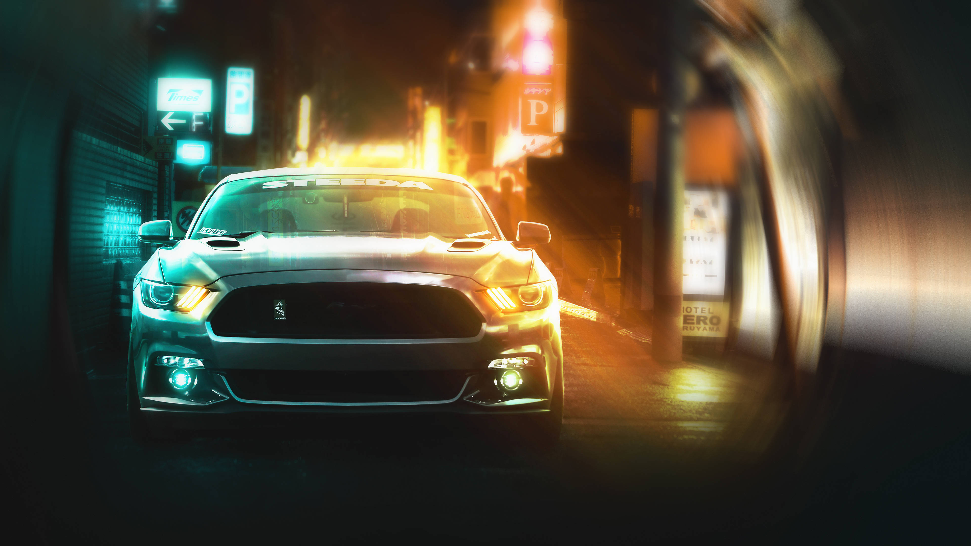 Cool Mustang, neon signs, silver, 4K Desktop Wallpaper