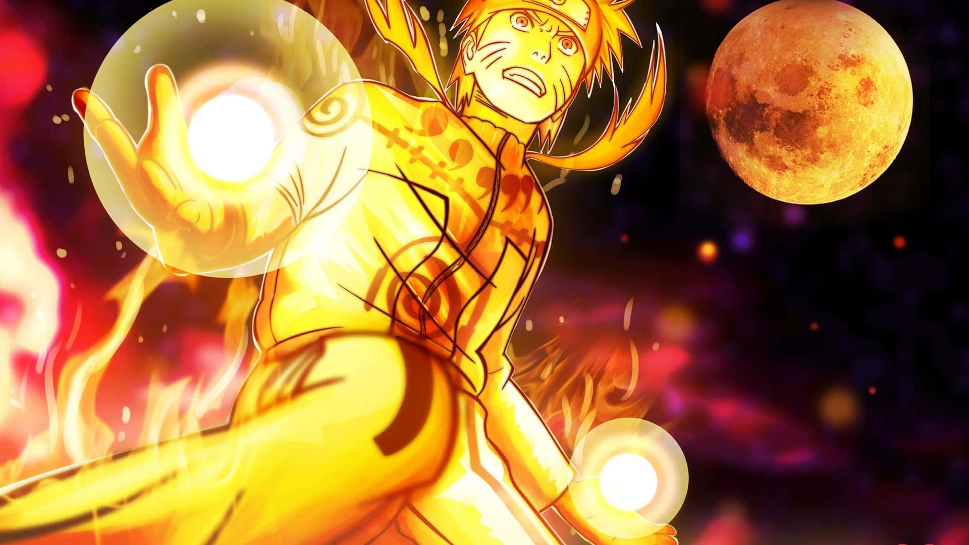 Naruto, golden chakra mode, glowing energy spheres, Full HD Desktop Wallpaper