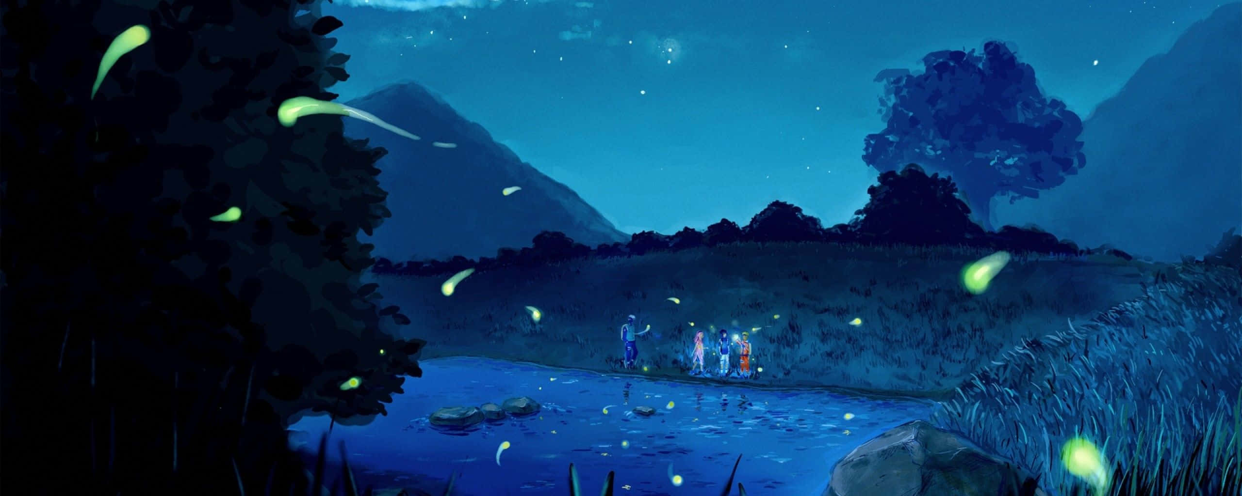 Naruto, moonlit river, starry sky, 2K Desktop Wallpaper