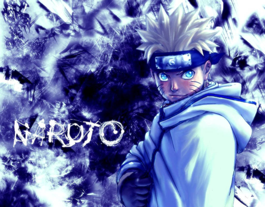 Naruto, blue and white energy burst, stylized name in the foreground, SD Desktop Wallpaper