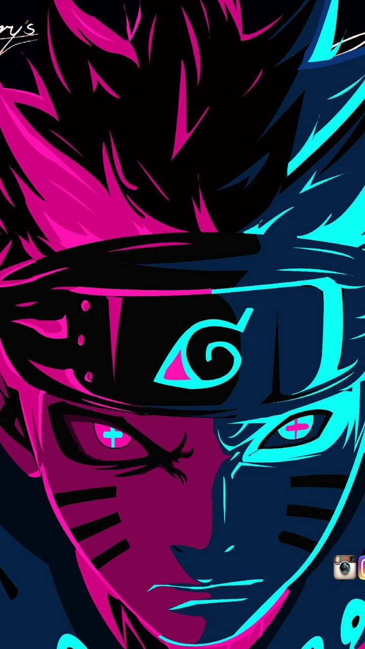 Naruto, half-pink half-blue face, glowing eyes, HD Phone Wallpaper