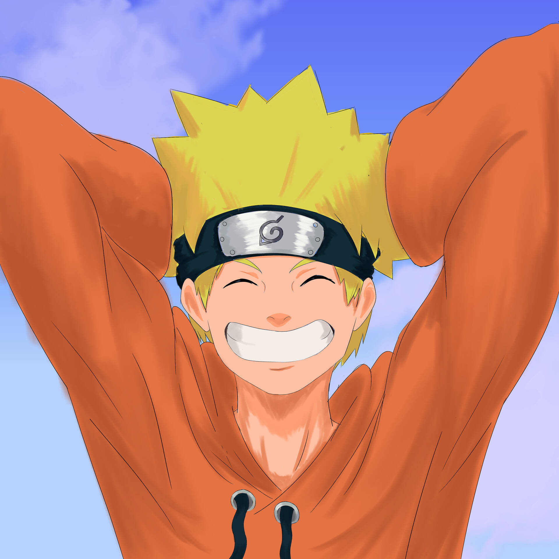 Naruto, spiky blonde hair, orange hoodie, Full HD Desktop Wallpaper