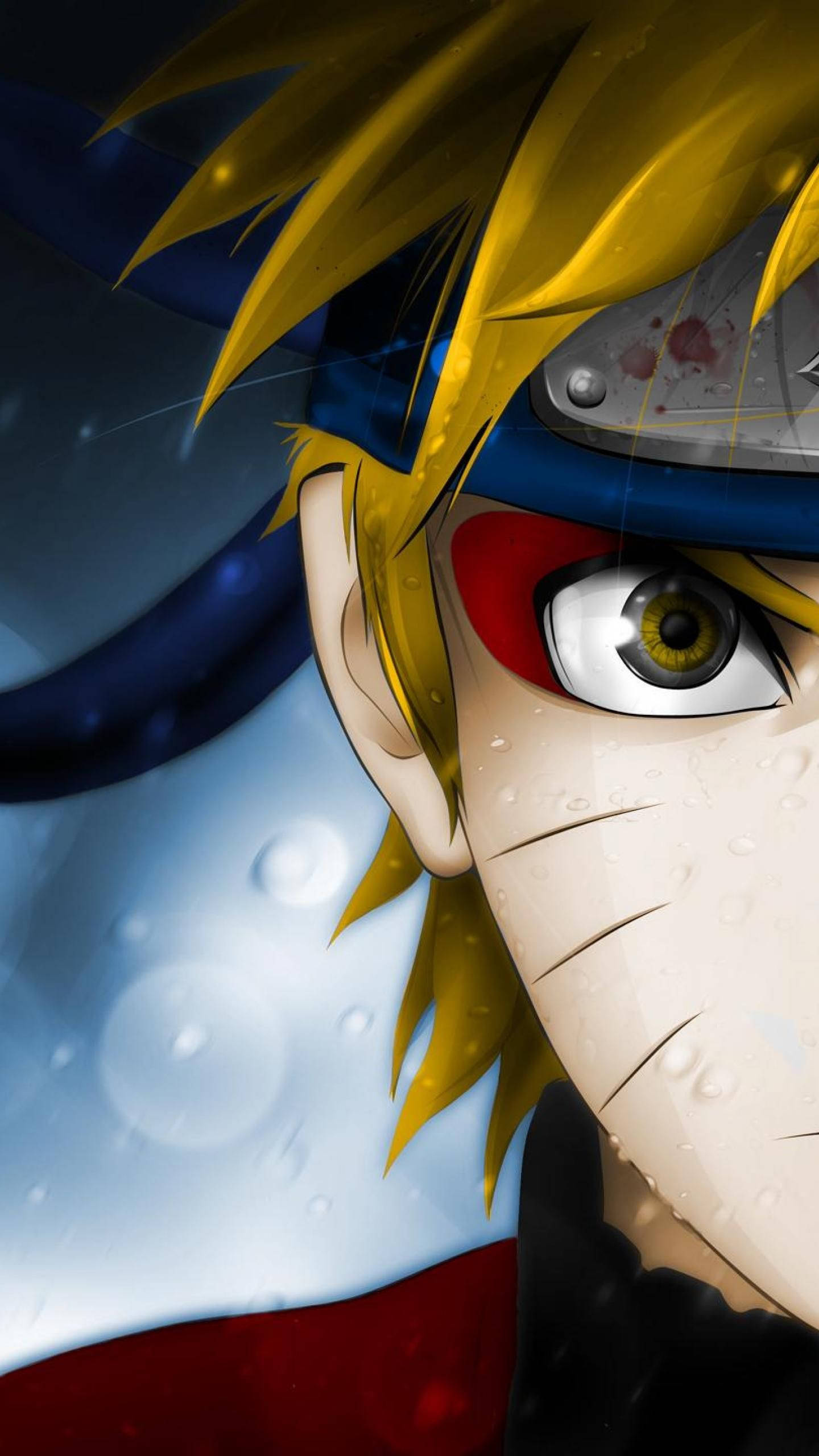 Naruto, spiky blonde hair, determined eye, 2K Phone Wallpaper