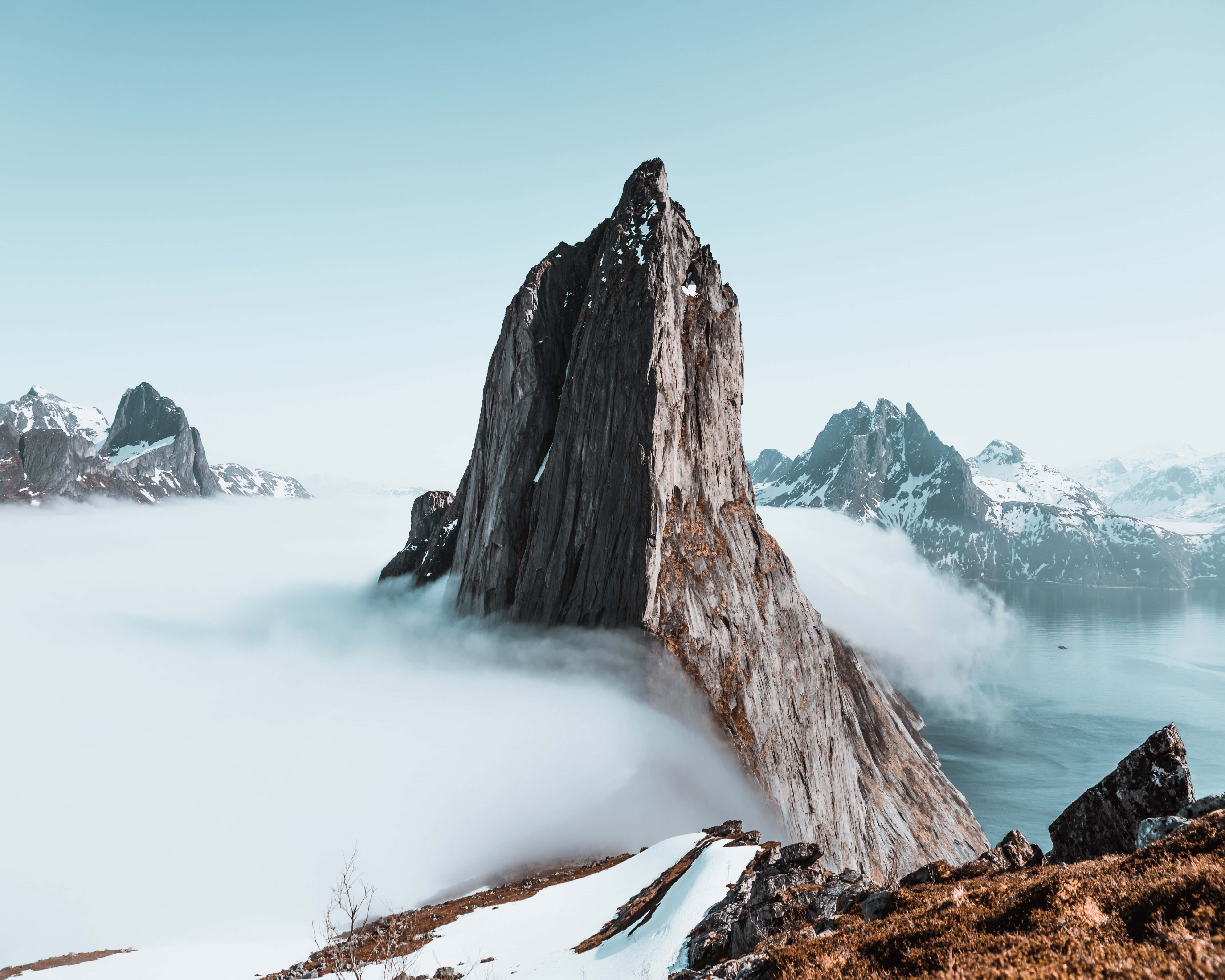mountain, clouds, snow-capped mountains, 5K Desktop Wallpaper