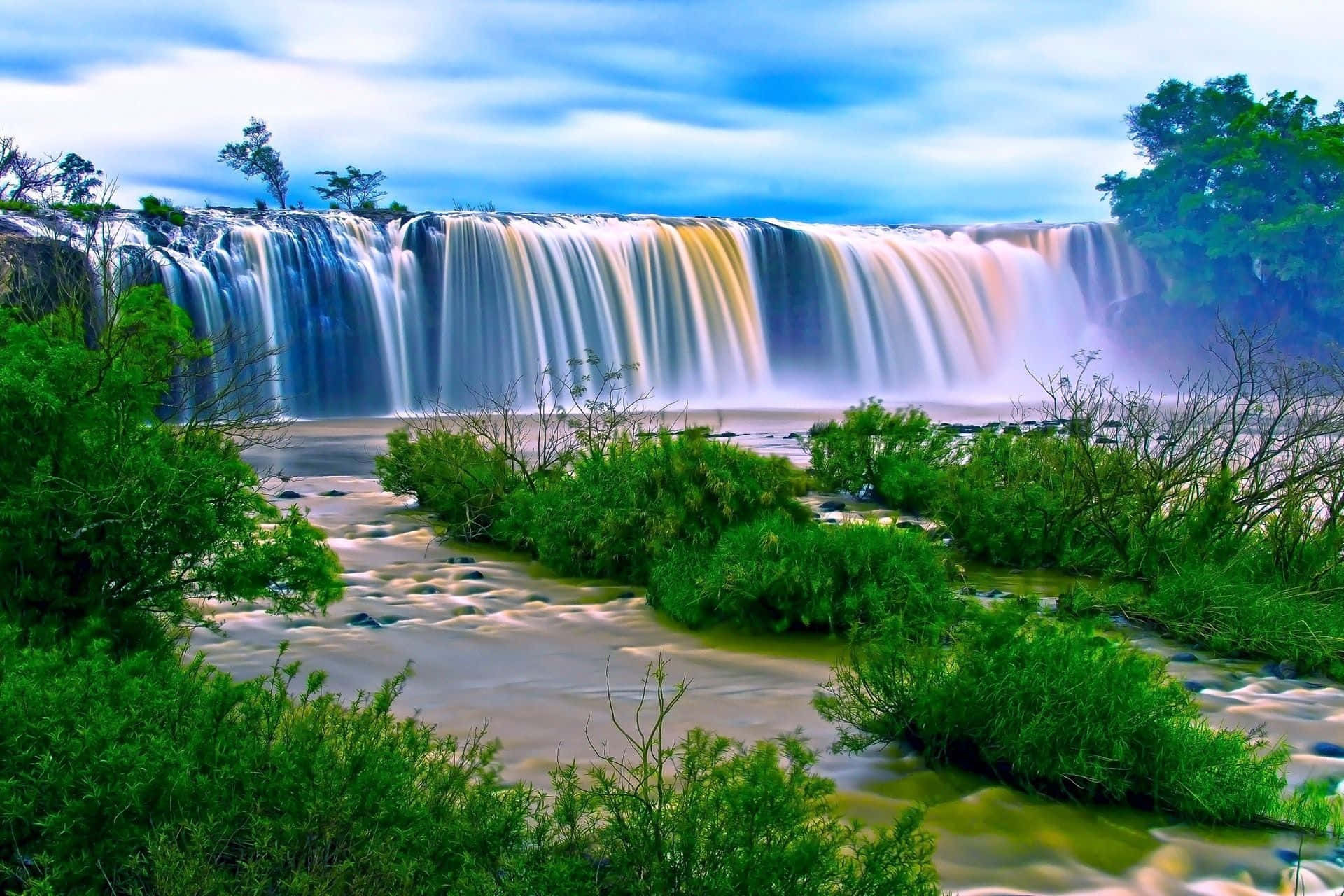 Cool Nature, Raging Waterfall, rocky cliff, Full HD Desktop Wallpaper