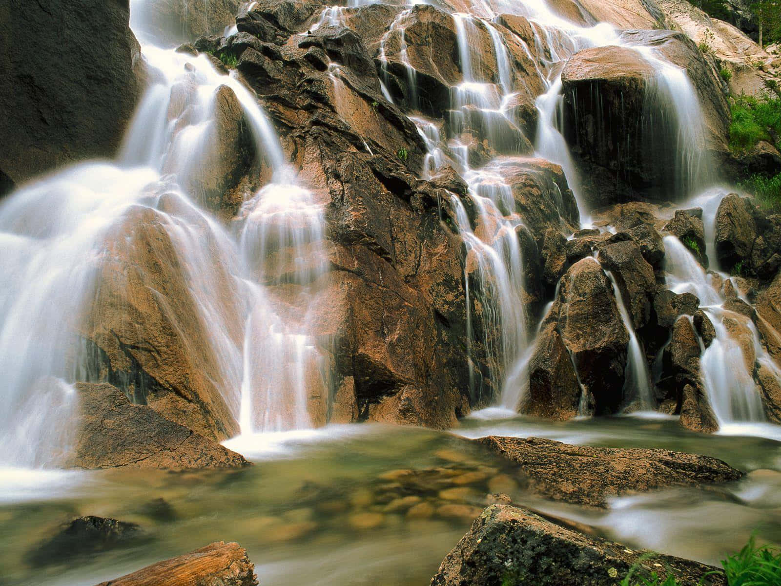 Surreal, waterfall, rugged brown rocks, HD Desktop Wallpaper
